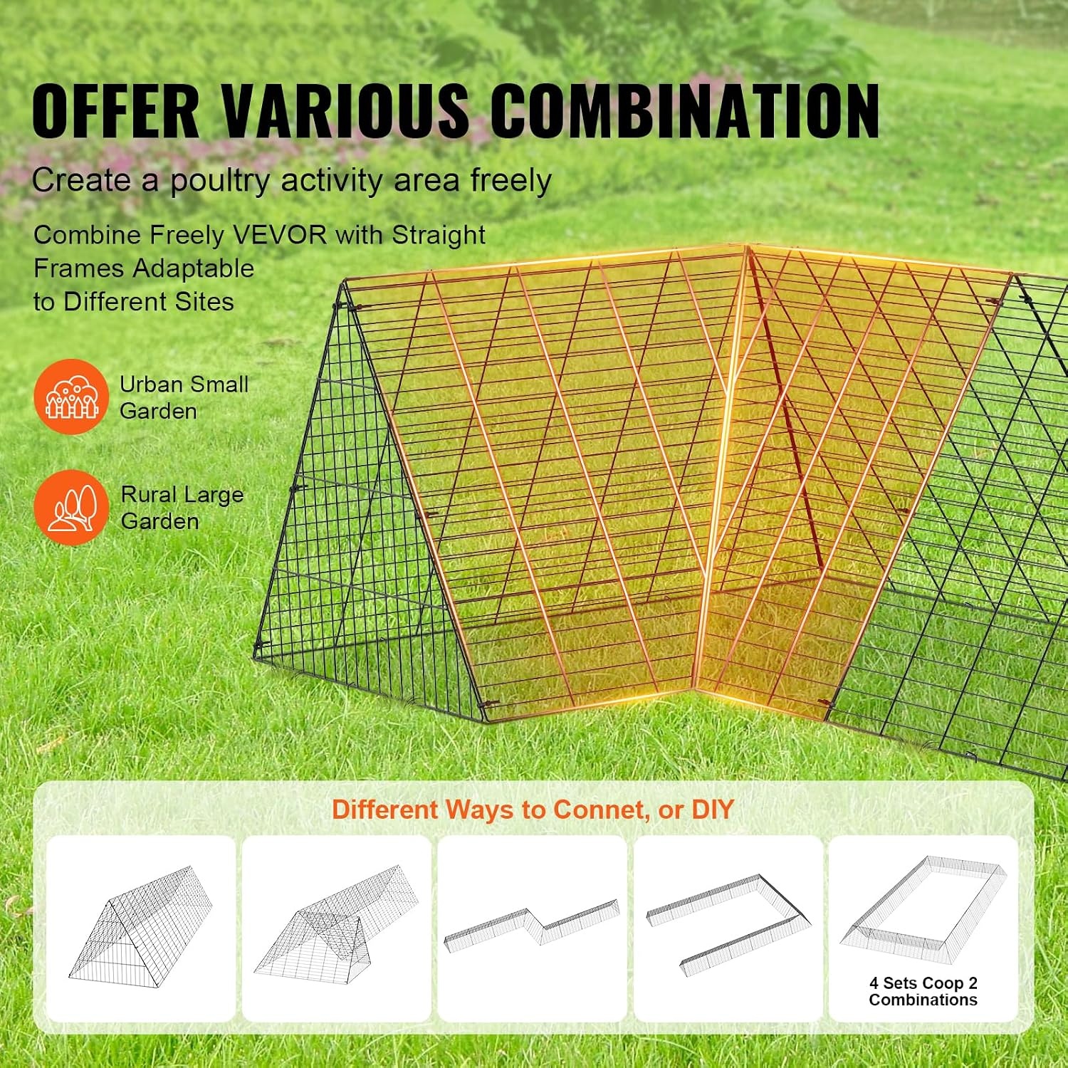 image:imageVEVOR Chicken Tunnels for Yard DIY Metal Poultry Playpen for Outside with Waterproof Cover amp Corner Frames 2 Sets 2362 x 1575 x 242 inchLxWxH Also Widely Used for Ducks Rabbits Geese CoopPanel Corner Tarp