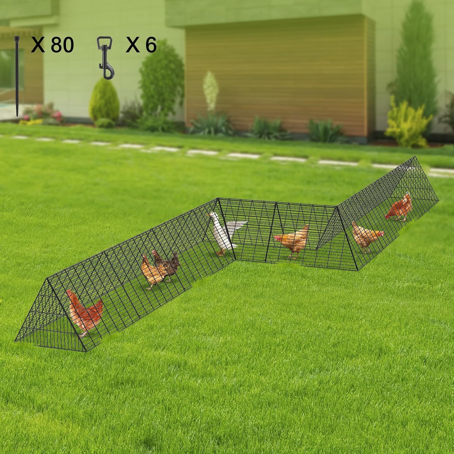 image:imageVEVOR Chicken Tunnels for Yard DIY Metal Poultry Playpen for Outside with Waterproof Cover amp Corner Frames 2 Sets 2362 x 1575 x 242 inchLxWxH Also Widely Used for Ducks Rabbits Geese CoopPanel Corner Tarp