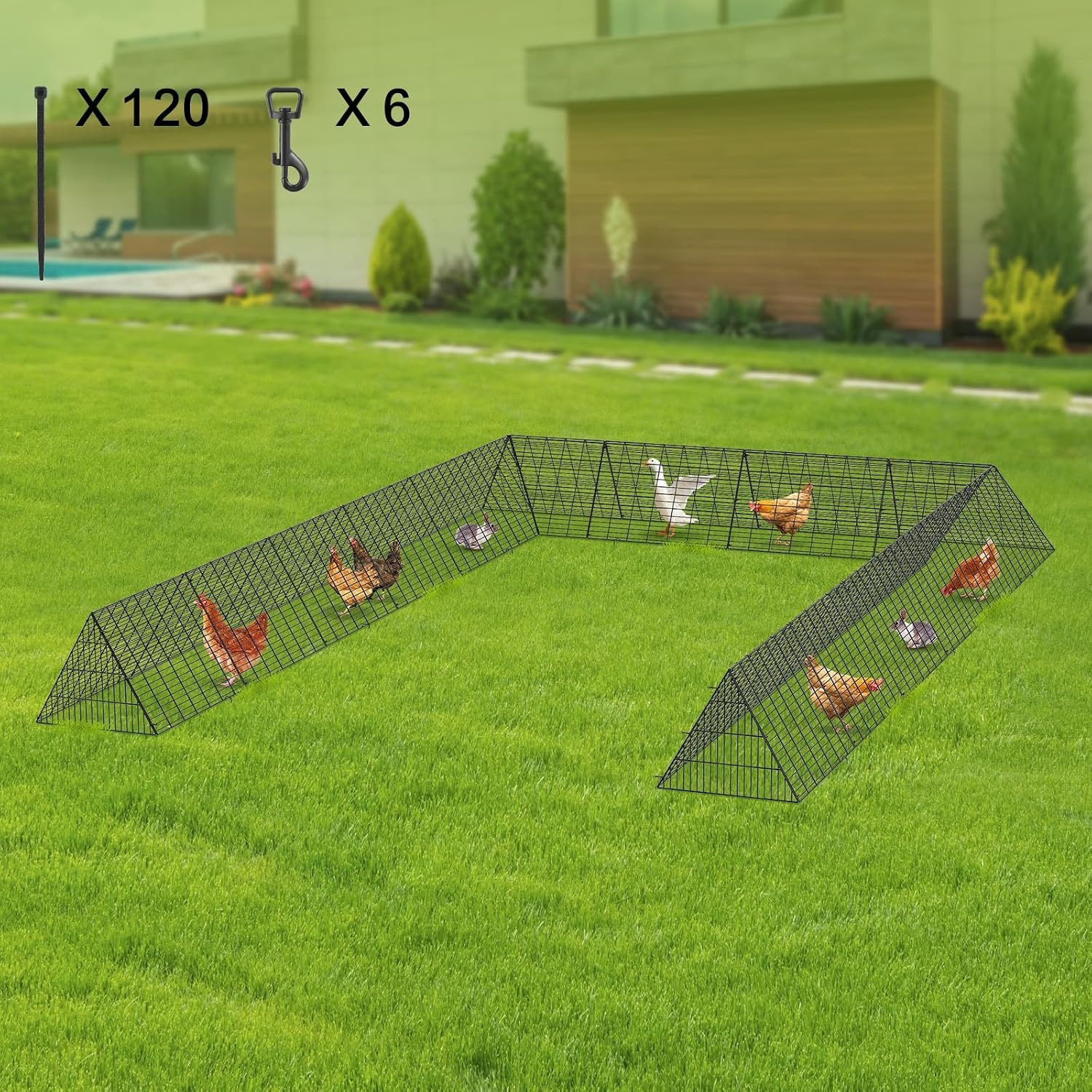 image:imageVEVOR Chicken Tunnels for Yard DIY Metal Poultry Playpen for Outside with Waterproof Cover amp Corner Frames 2 Sets 2362 x 1575 x 242 inchLxWxH Also Widely Used for Ducks Rabbits Geese CoopPanel Corner Tarp