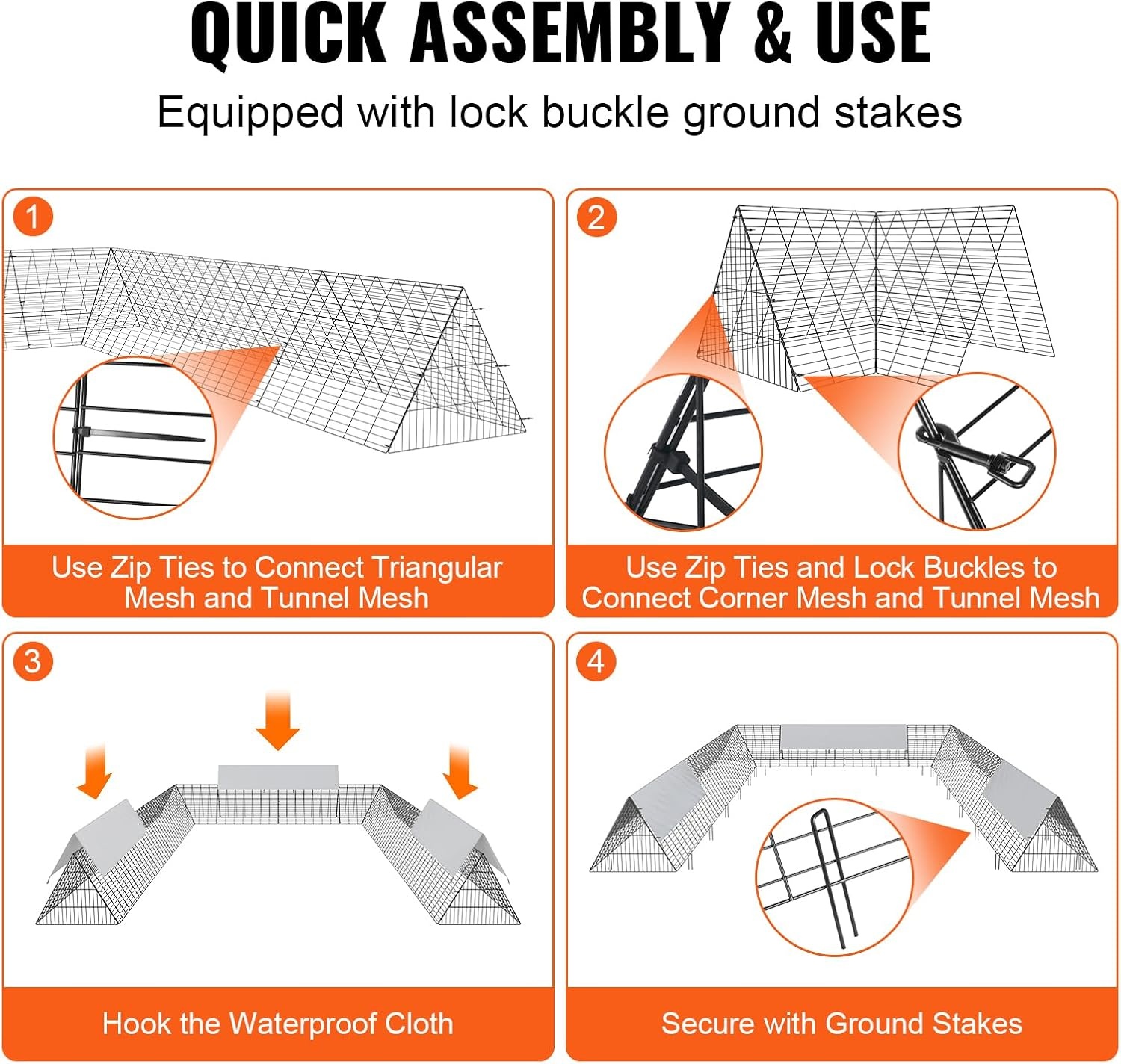 image:imageVEVOR Chicken Tunnels for Yard DIY Metal Poultry Playpen for Outside with Waterproof Cover amp Corner Frames 2 Sets 2362 x 1575 x 242 inchLxWxH Also Widely Used for Ducks Rabbits Geese CoopPanel Corner Tarp
