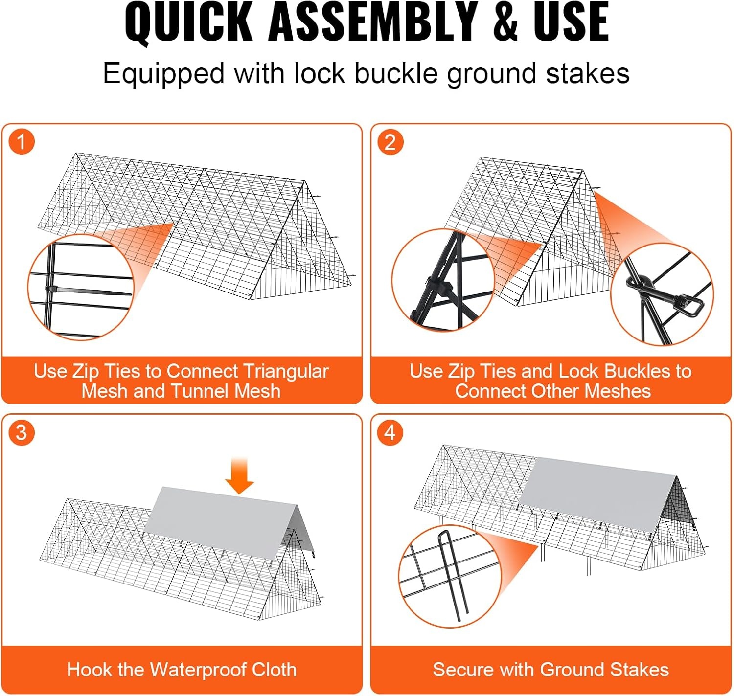image:imageVEVOR Chicken Tunnels for Yard DIY Metal Poultry Playpen for Outside with Waterproof Cover amp Corner Frames 2 Sets 2362 x 1575 x 242 inchLxWxH Also Widely Used for Ducks Rabbits Geese CoopSingle Panel Tarp
