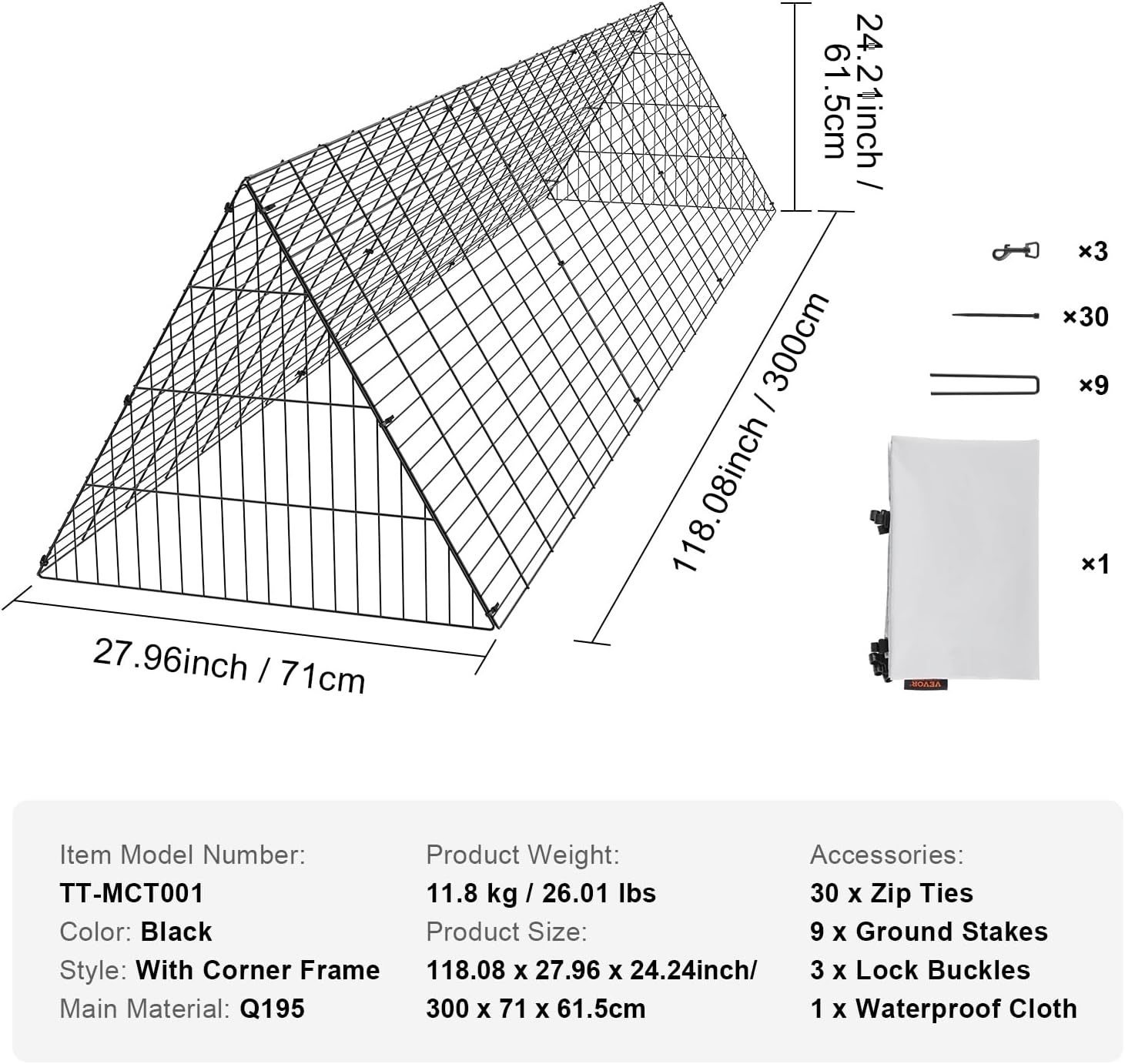image:imageVEVOR Chicken Tunnels for Yard DIY Metal Poultry Playpen for Outside with Waterproof Cover amp Corner Frames 2 Sets 2362 x 1575 x 242 inchLxWxH Also Widely Used for Ducks Rabbits Geese CoopSingle Panel Tarp