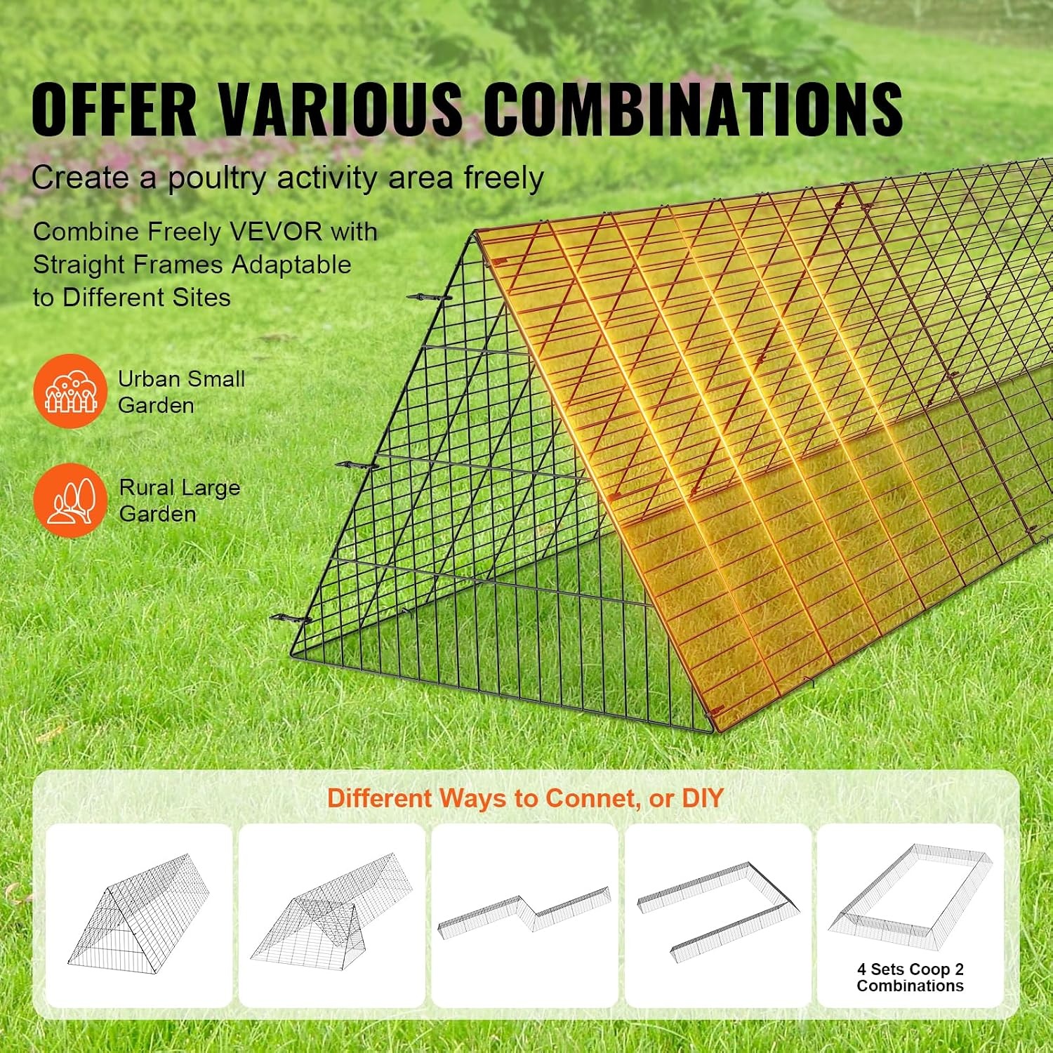 image:imageVEVOR Chicken Tunnels for Yard DIY Metal Poultry Playpen for Outside with Waterproof Cover amp Corner Frames 2 Sets 2362 x 1575 x 242 inchLxWxH Also Widely Used for Ducks Rabbits Geese CoopSingle Panel Tarp