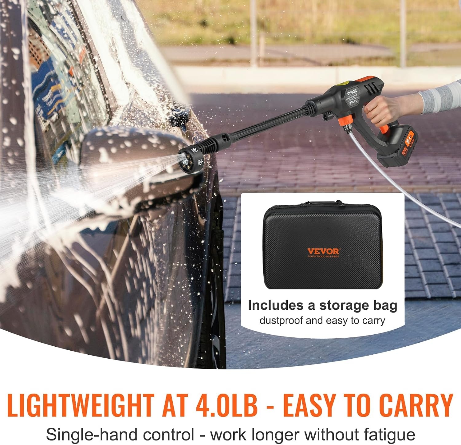 image:imageVEVOR Cordless Pressure Washer 652PSI 10GPM BRUSHLESS Motor Rechargeable 40Ah Battery Powered Handheld HighPressure Car Washer Gun with Charger 6in1 Nozzle for HomeFloor Cleaning amp Watering652 PSI