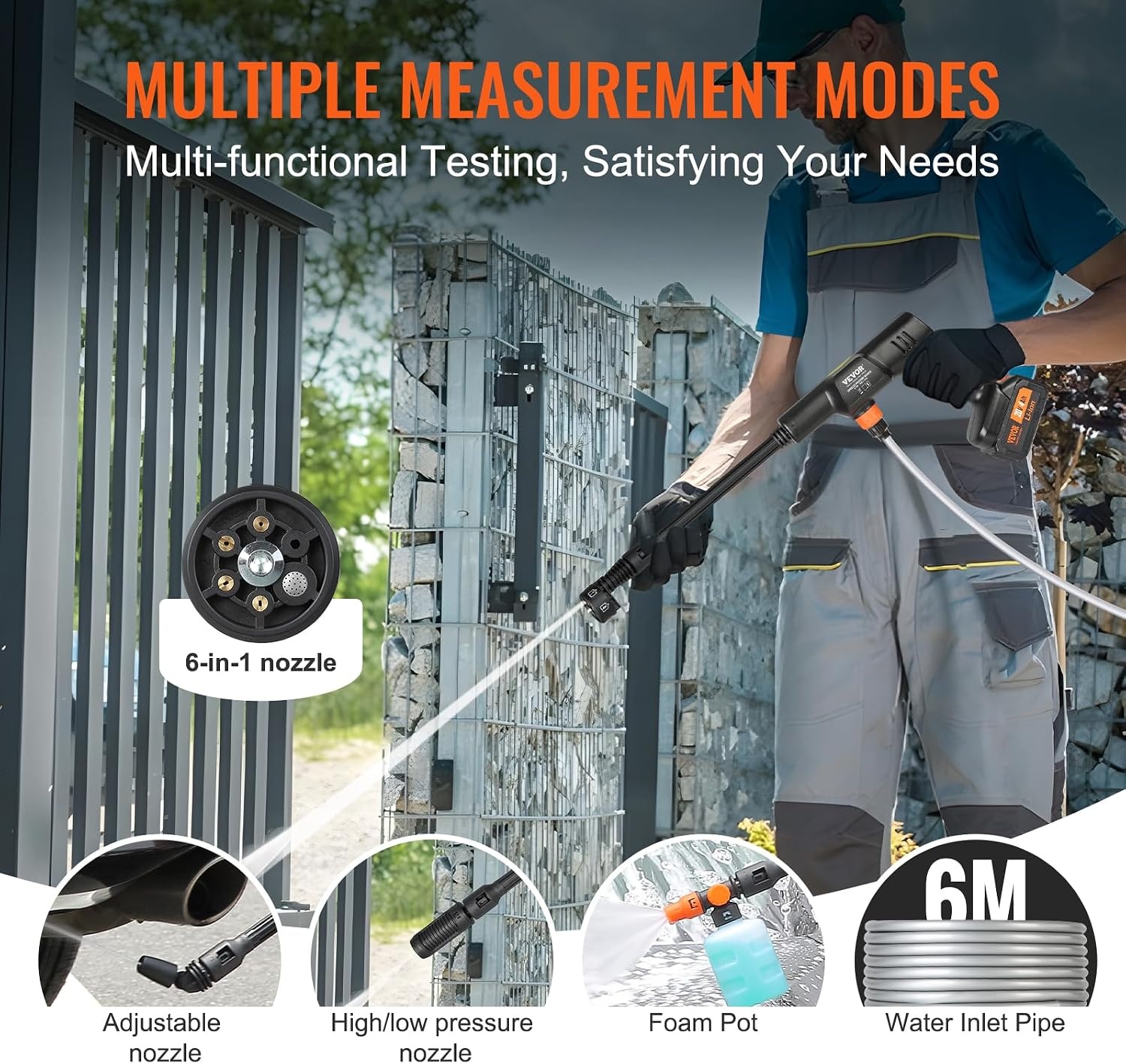 image:imageVEVOR Cordless Pressure Washer 652PSI 10GPM BRUSHLESS Motor Rechargeable 40Ah Battery Powered Handheld HighPressure Car Washer Gun with Charger 6in1 Nozzle for HomeFloor Cleaning amp WateringBRUSHLESS Motor