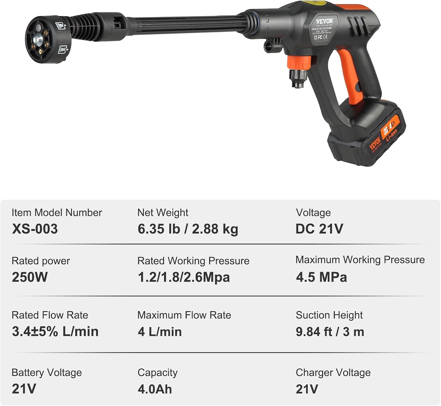 image:imageVEVOR Cordless Pressure Washer 652PSI 10GPM BRUSHLESS Motor Rechargeable 40Ah Battery Powered Handheld HighPressure Car Washer Gun with Charger 6in1 Nozzle for HomeFloor Cleaning amp Watering652 PSI