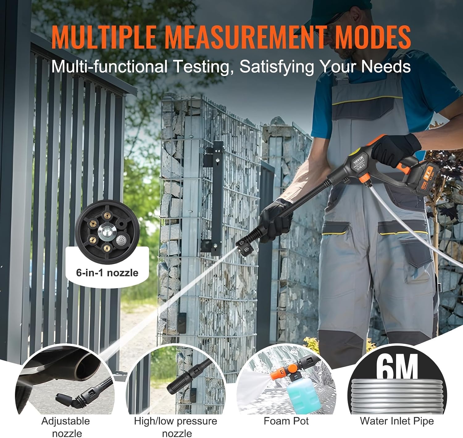 image:imageVEVOR Cordless Pressure Washer 652PSI 10GPM BRUSHLESS Motor Rechargeable 40Ah Battery Powered Handheld HighPressure Car Washer Gun with Charger 6in1 Nozzle for HomeFloor Cleaning amp Watering652 PSI