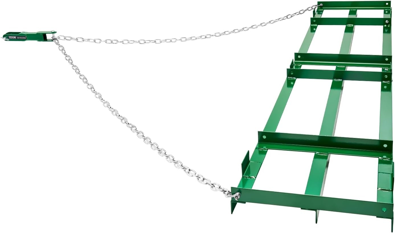 image:imageVEVOR Drag Harrow 8 ft Heavy Duty Tow Behind Drag Harrow with Adjustable Bars amp 72 in Chain Driveway Grader Landscape Rake for ATV UTV Tractor Mower Tow Behind Yard Lawn Leveling Tool8 FT Green