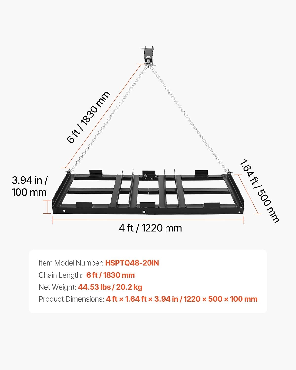 image:imageVEVOR Drag Harrow 8 ft Heavy Duty Tow Behind Drag Harrow with Adjustable Bars amp 72 in Chain Driveway Grader Landscape Rake for ATV UTV Tractor Mower Tow Behind Yard Lawn Leveling Tool4 FT Black