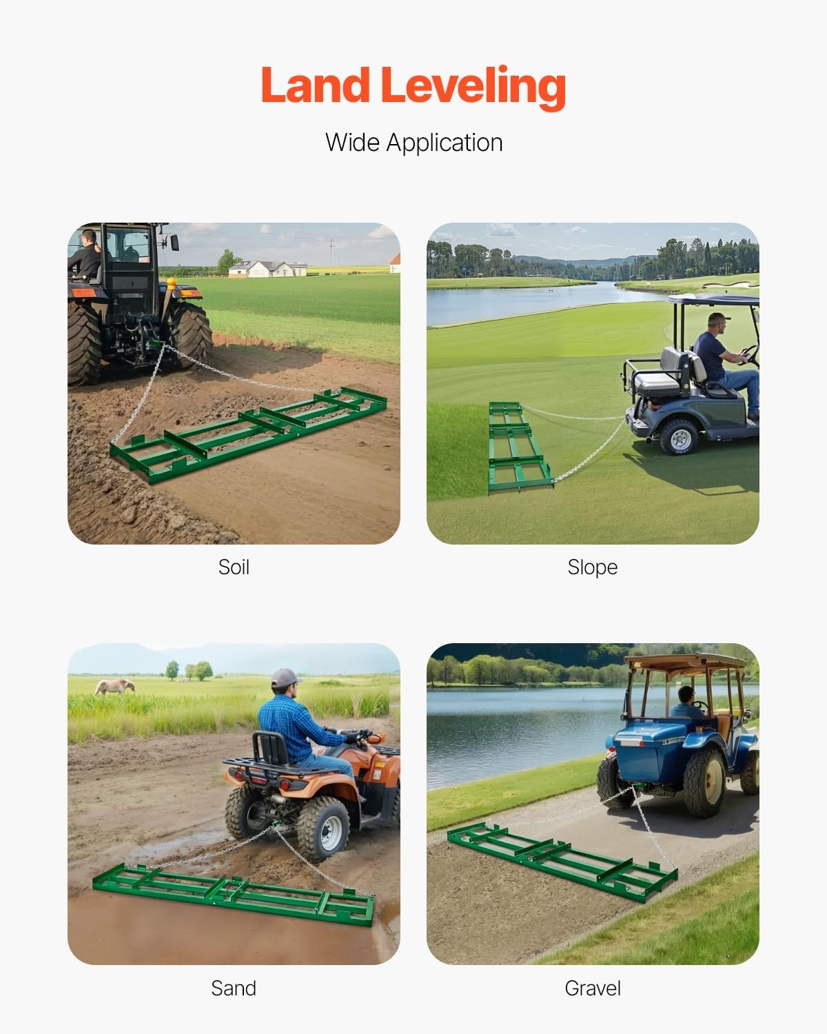image:imageVEVOR Drag Harrow 8 ft Heavy Duty Tow Behind Drag Harrow with Adjustable Bars amp 72 in Chain Driveway Grader Landscape Rake for ATV UTV Tractor Mower Tow Behind Yard Lawn Leveling Tool8 FT Green