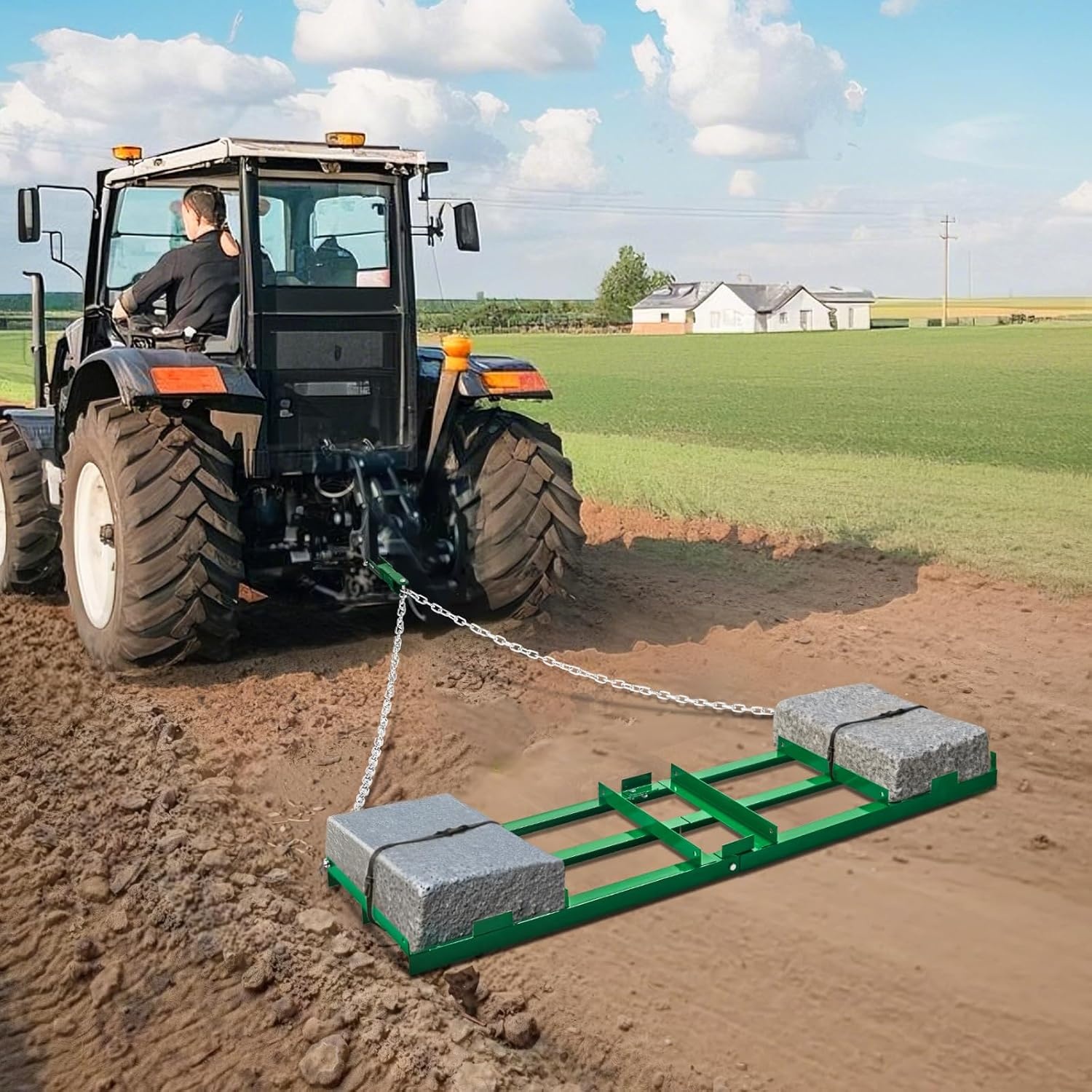 image:imageVEVOR Drag Harrow 8 ft Heavy Duty Tow Behind Drag Harrow with Adjustable Bars amp 72 in Chain Driveway Grader Landscape Rake for ATV UTV Tractor Mower Tow Behind Yard Lawn Leveling Tool6 FT Green