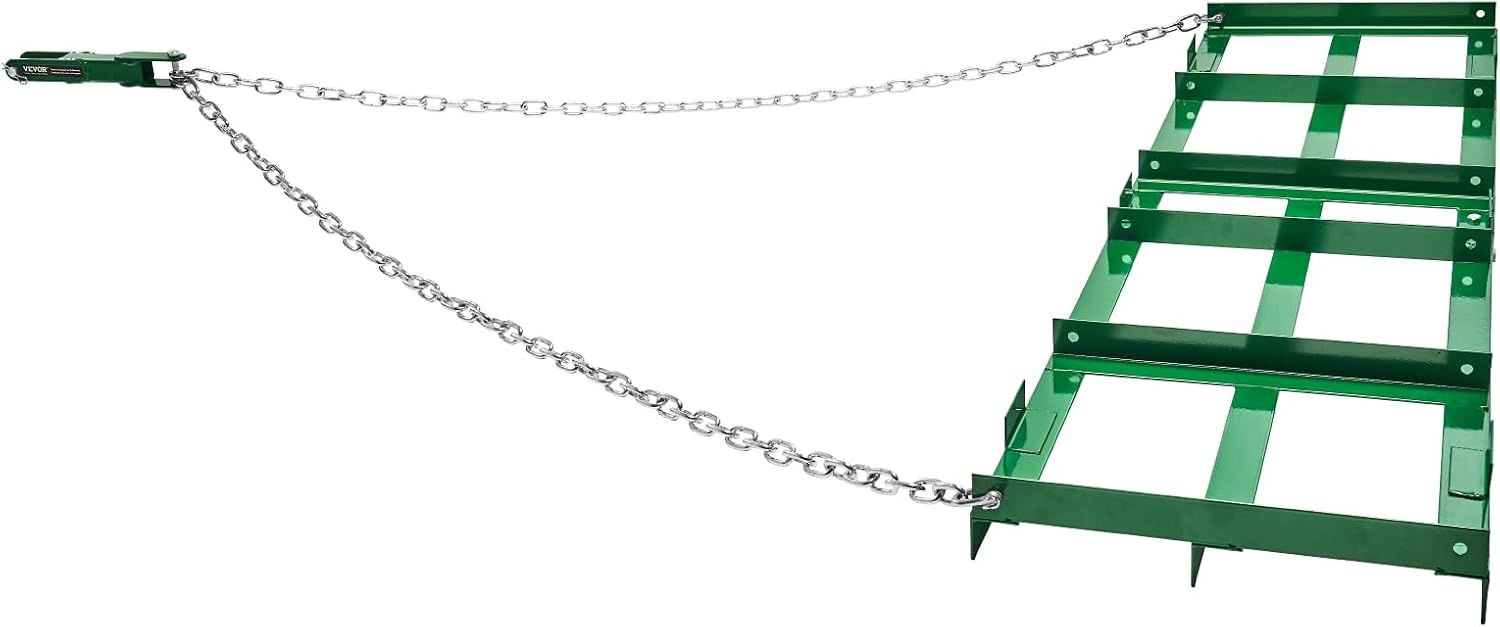 image:imageVEVOR Drag Harrow 8 ft Heavy Duty Tow Behind Drag Harrow with Adjustable Bars amp 72 in Chain Driveway Grader Landscape Rake for ATV UTV Tractor Mower Tow Behind Yard Lawn Leveling Tool6 FT Green