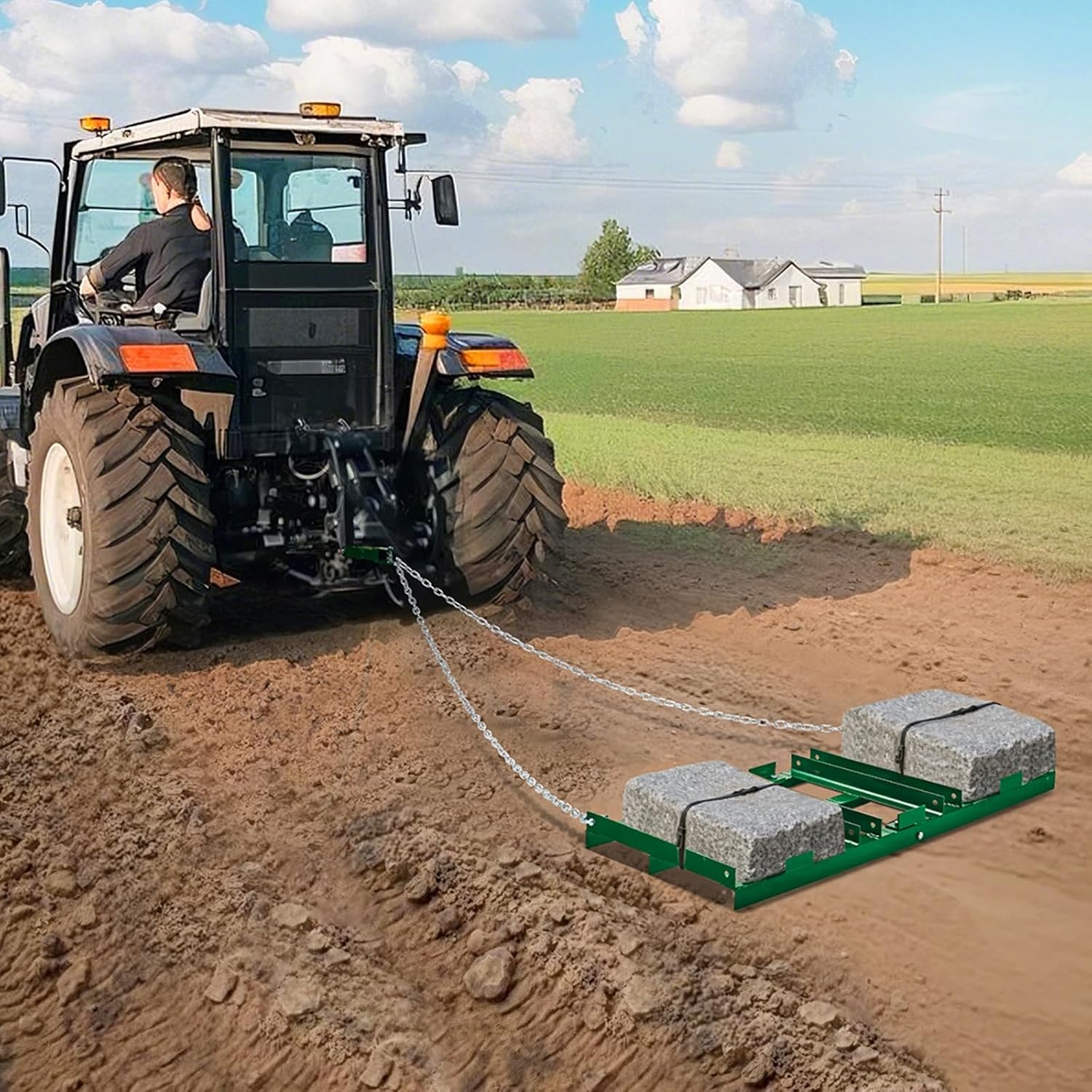 image:imageVEVOR Drag Harrow 8 ft Heavy Duty Tow Behind Drag Harrow with Adjustable Bars amp 72 in Chain Driveway Grader Landscape Rake for ATV UTV Tractor Mower Tow Behind Yard Lawn Leveling Tool4 FT Green