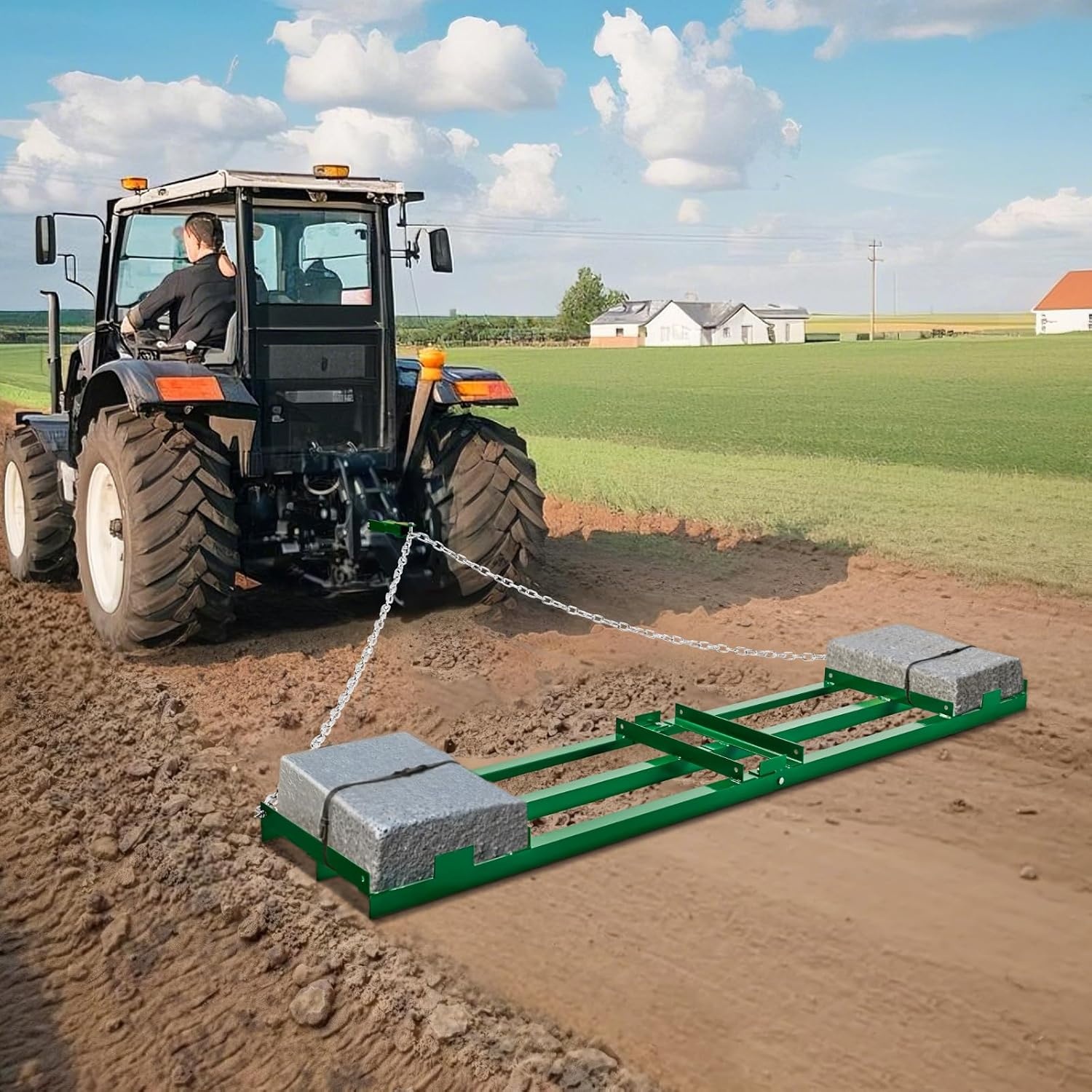image:imageVEVOR Drag Harrow 8 ft Heavy Duty Tow Behind Drag Harrow with Adjustable Bars amp 72 in Chain Driveway Grader Landscape Rake for ATV UTV Tractor Mower Tow Behind Yard Lawn Leveling Tool8 FT Green