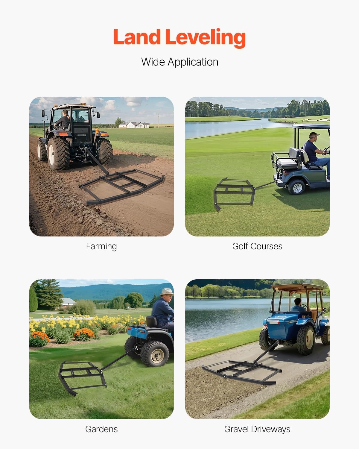 image:imageVEVOR Drag Harrow 84 Width Tow Behind Drag Harrow Q235 Steel Driveway Grader with Adjustable Bars amp Pin Hitch Support up to 50 lbs Tractor Driveway Harrow for ATVs UTVs Garden Lawn Tractors74 in