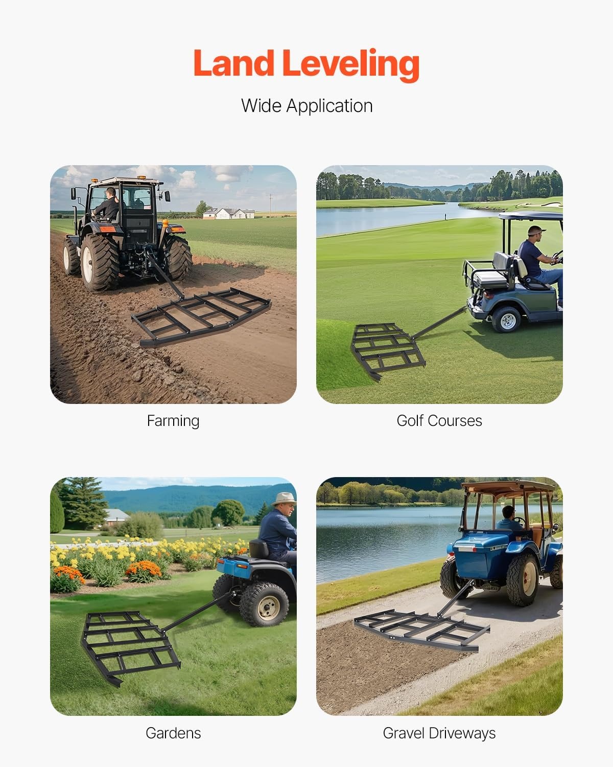 image:imageVEVOR Drag Harrow 84 Width Tow Behind Drag Harrow Q235 Steel Driveway Grader with Adjustable Bars amp Pin Hitch Support up to 50 lbs Tractor Driveway Harrow for ATVs UTVs Garden Lawn Tractors84 in