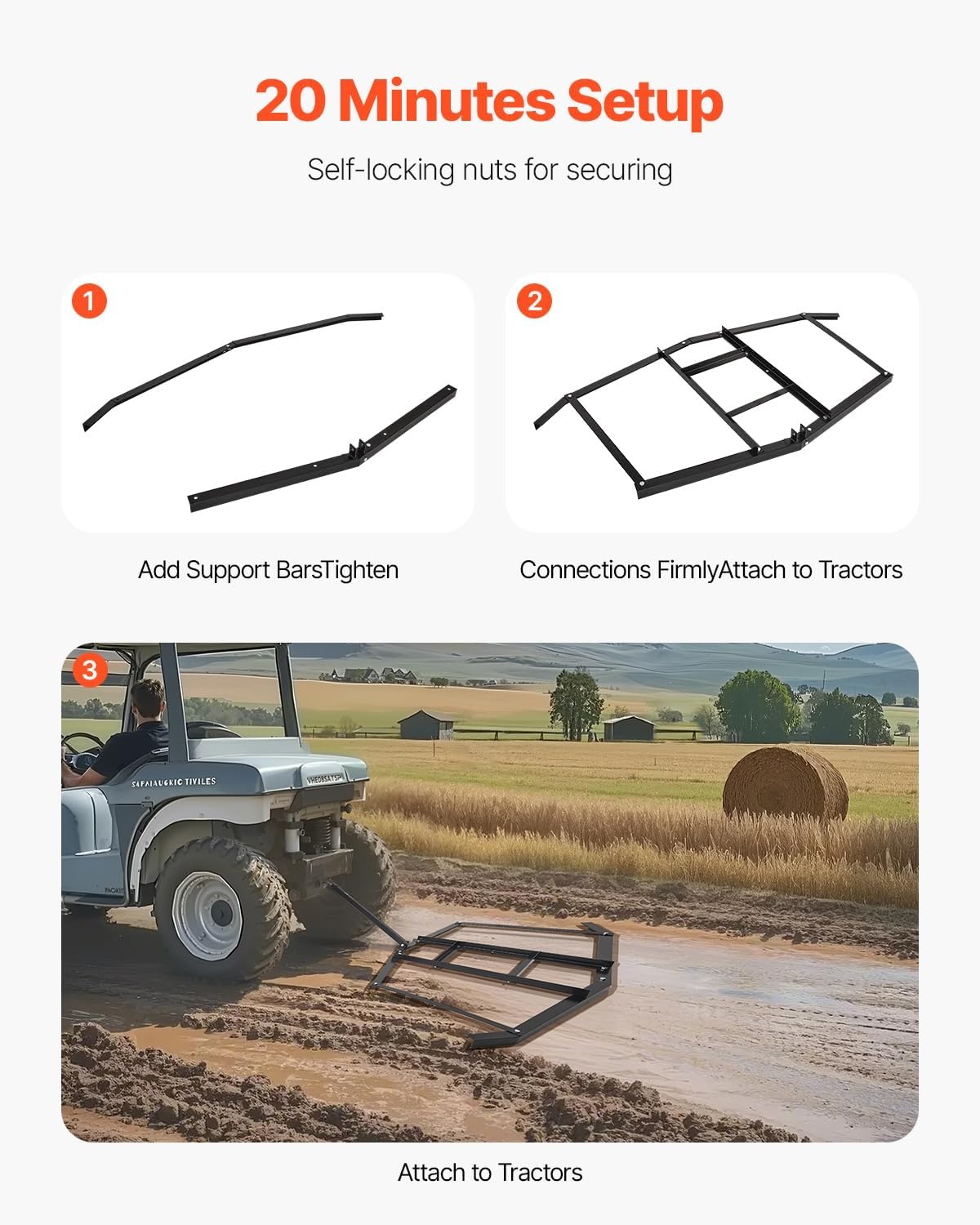 image:imageVEVOR Drag Harrow 84 Width Tow Behind Drag Harrow Q235 Steel Driveway Grader with Adjustable Bars amp Pin Hitch Support up to 50 lbs Tractor Driveway Harrow for ATVs UTVs Garden Lawn Tractors74 in