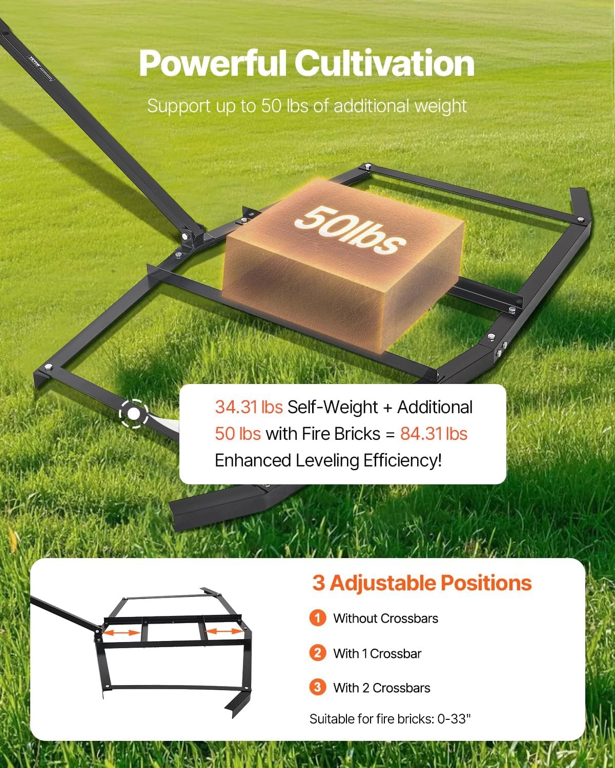 image:imageVEVOR Drag Harrow 84 Width Tow Behind Drag Harrow Q235 Steel Driveway Grader with Adjustable Bars amp Pin Hitch Support up to 50 lbs Tractor Driveway Harrow for ATVs UTVs Garden Lawn Tractors74 in