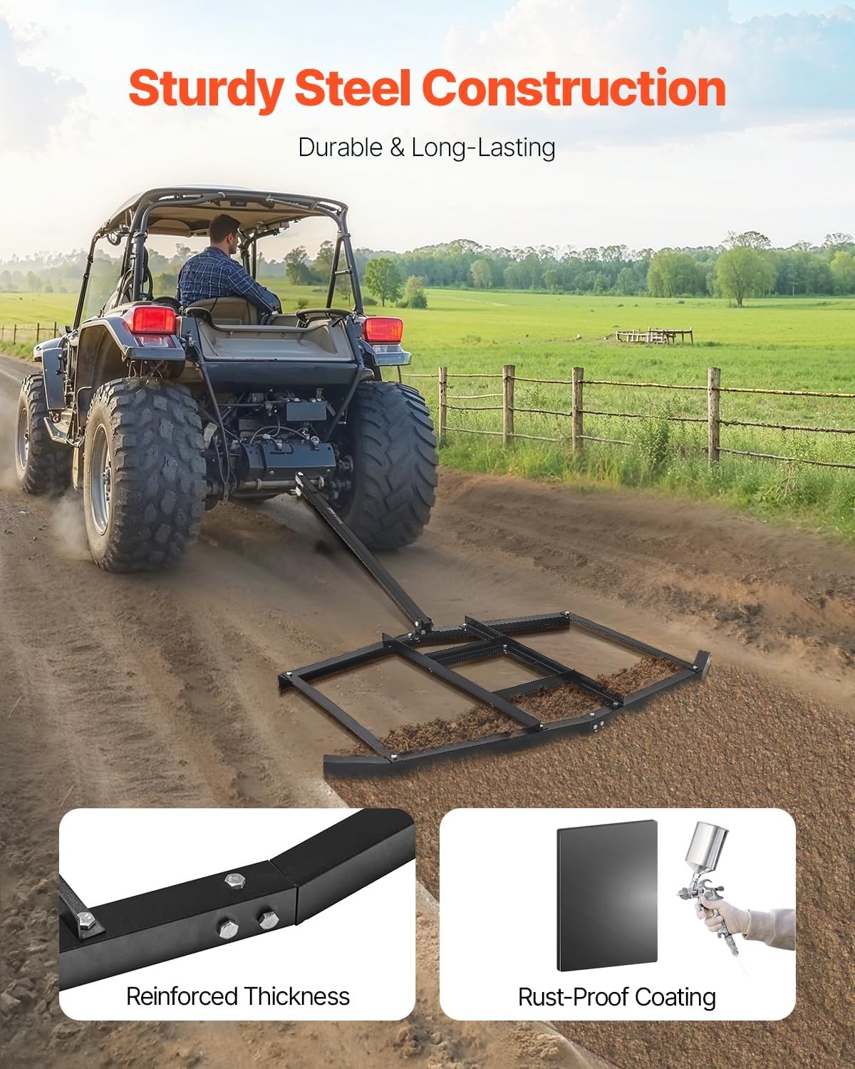 image:imageVEVOR Drag Harrow 84 Width Tow Behind Drag Harrow Q235 Steel Driveway Grader with Adjustable Bars amp Pin Hitch Support up to 50 lbs Tractor Driveway Harrow for ATVs UTVs Garden Lawn Tractors74 in