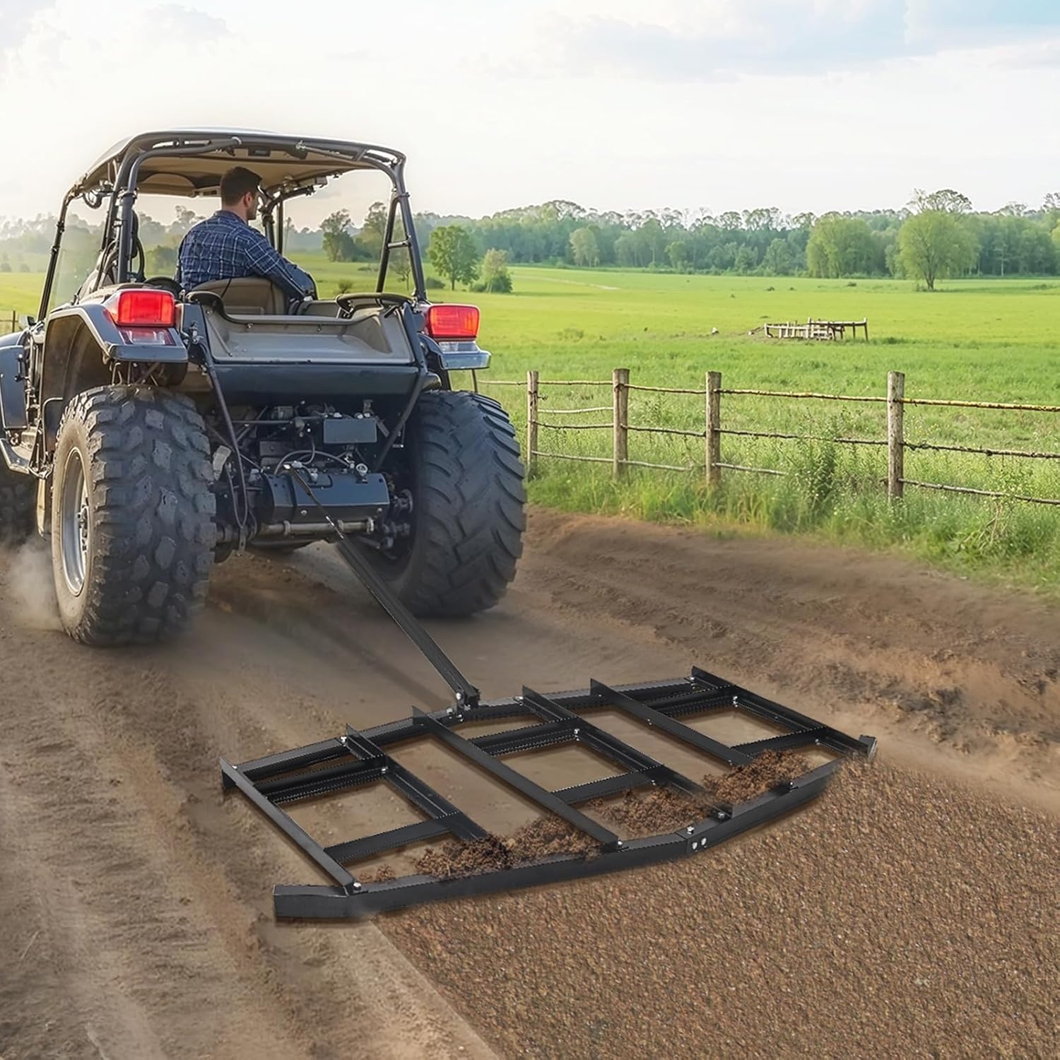 image:imageVEVOR Drag Harrow 84 Width Tow Behind Drag Harrow Q235 Steel Driveway Grader with Adjustable Bars amp Pin Hitch Support up to 50 lbs Tractor Driveway Harrow for ATVs UTVs Garden Lawn Tractors84 in