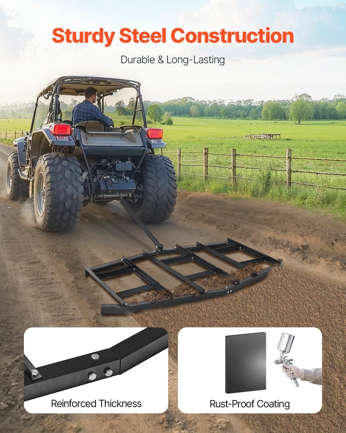 image:imageVEVOR Drag Harrow 84 Width Tow Behind Drag Harrow Q235 Steel Driveway Grader with Adjustable Bars amp Pin Hitch Support up to 50 lbs Tractor Driveway Harrow for ATVs UTVs Garden Lawn Tractors84 in