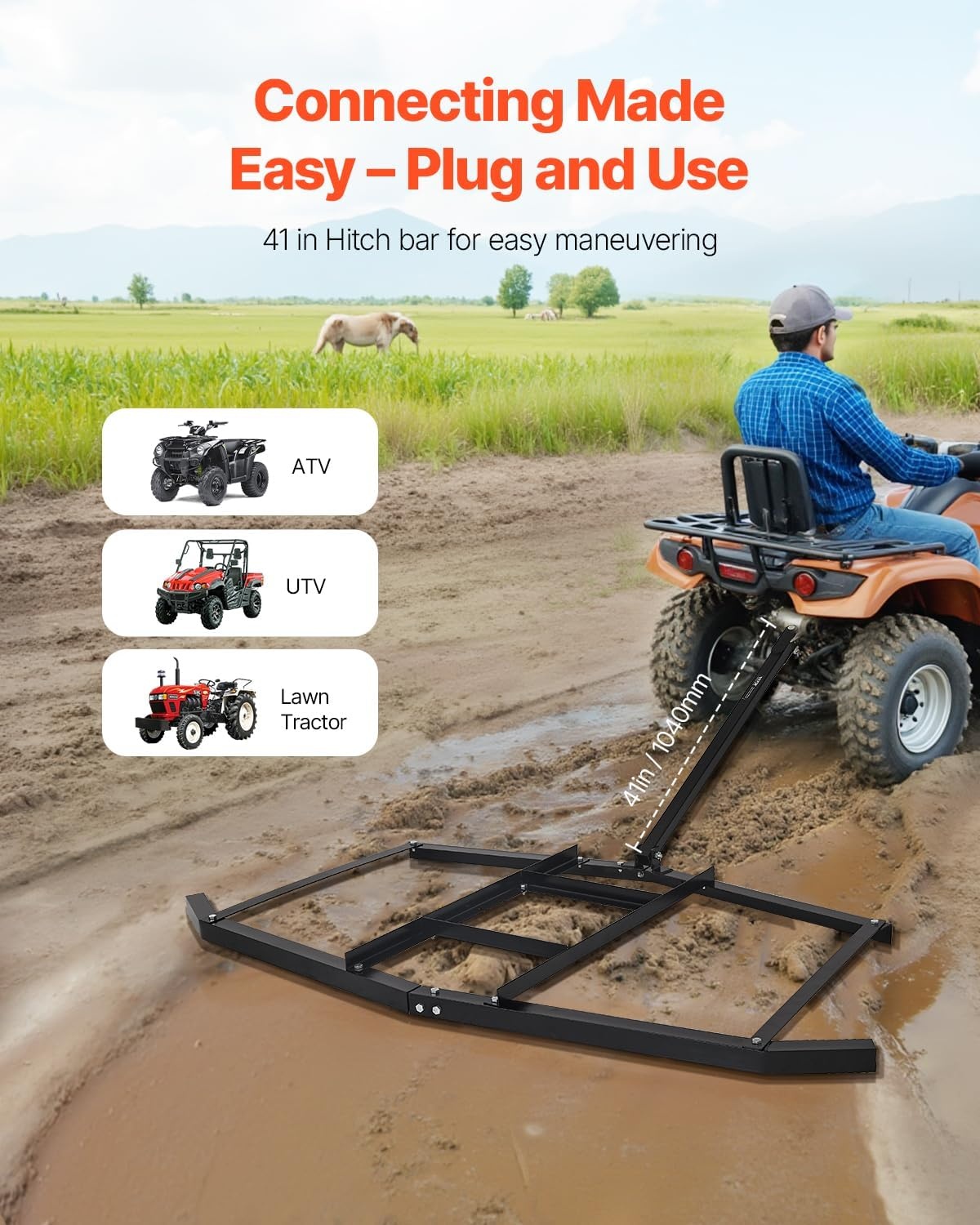 image:imageVEVOR Drag Harrow 84 Width Tow Behind Drag Harrow Q235 Steel Driveway Grader with Adjustable Bars amp Pin Hitch Support up to 50 lbs Tractor Driveway Harrow for ATVs UTVs Garden Lawn Tractors74 in