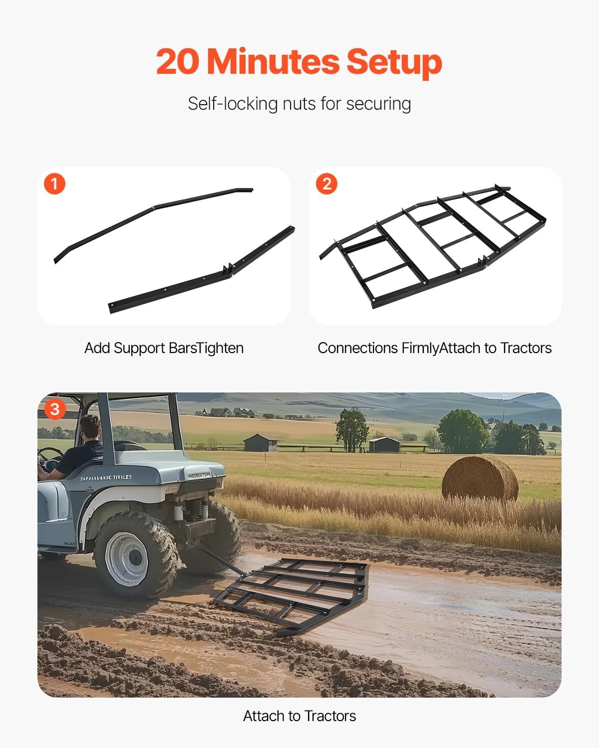 image:imageVEVOR Drag Harrow 84 Width Tow Behind Drag Harrow Q235 Steel Driveway Grader with Adjustable Bars amp Pin Hitch Support up to 50 lbs Tractor Driveway Harrow for ATVs UTVs Garden Lawn Tractors84 in