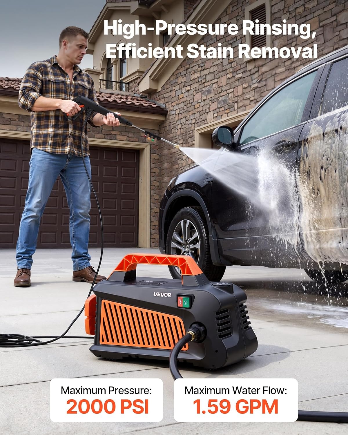 image:imageVEVOR Electric Pressure Washer 1958 Max PSI 25 Max GPM Portable Power Washer with 4 Nozzles Metal Extension Wand CommercialGrade 5Piston Plunger Pump High Pressure for CarsDrivewaysPatios2000 PSI 159 GPM