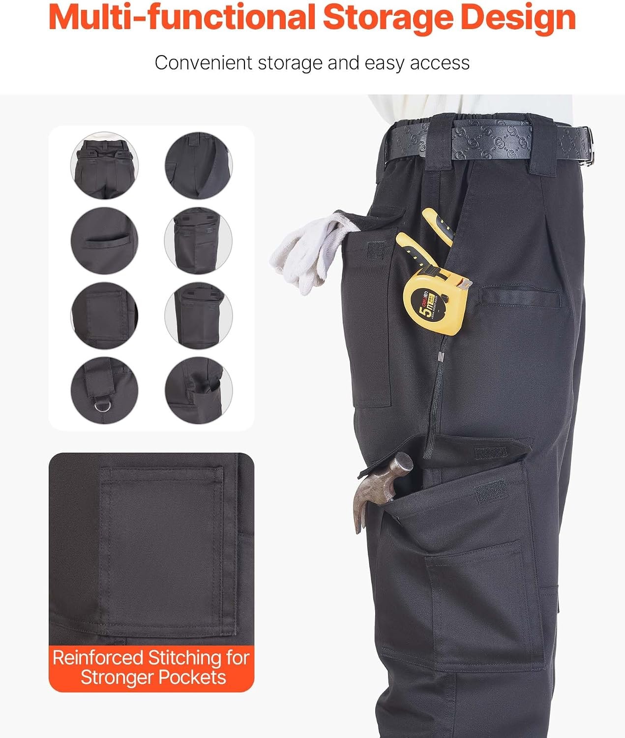 image:imageVEVOR FR Pants for Men 9 oz 100 Cotton FlameResistant Cargo Pants with MultiPockets and Elastic Waist Reinforced TearProof Stitching Ideal for Welding Work and Casual Wear XXL Size Black