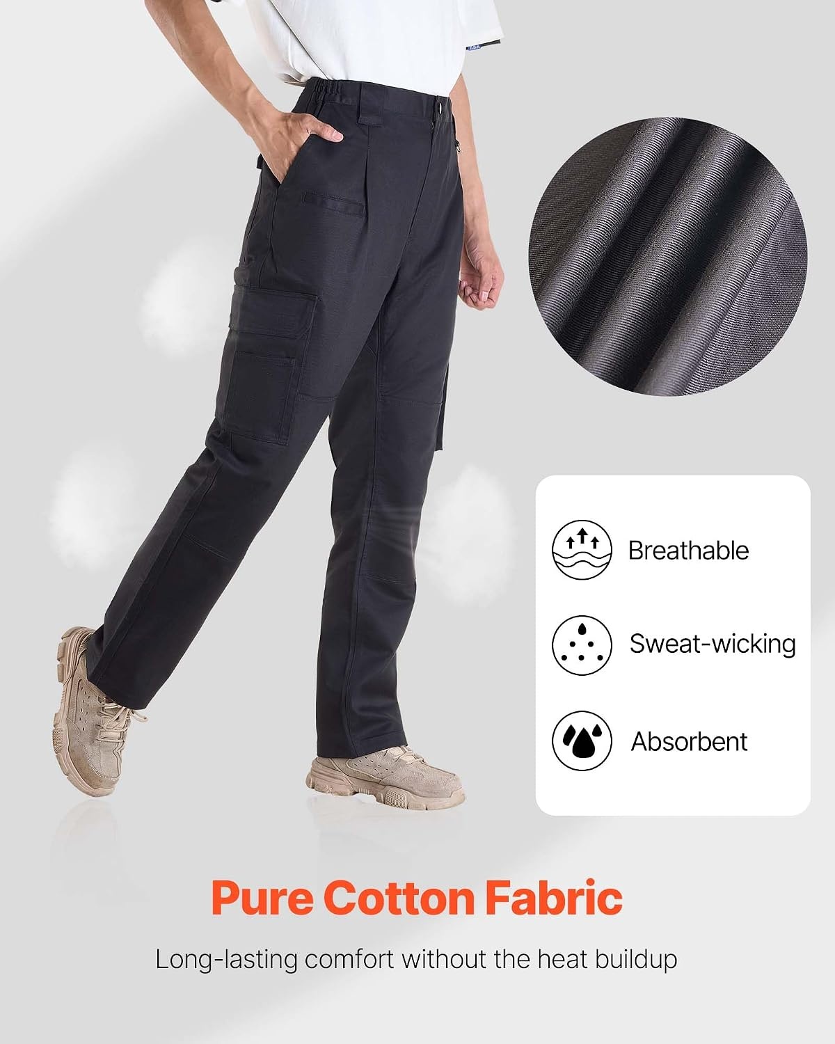 image:imageVEVOR FR Pants for Men 9 oz 100 Cotton FlameResistant Cargo Pants with MultiPockets and Elastic Waist Reinforced TearProof Stitching Ideal for Welding Work and Casual Wear XXL Size Black