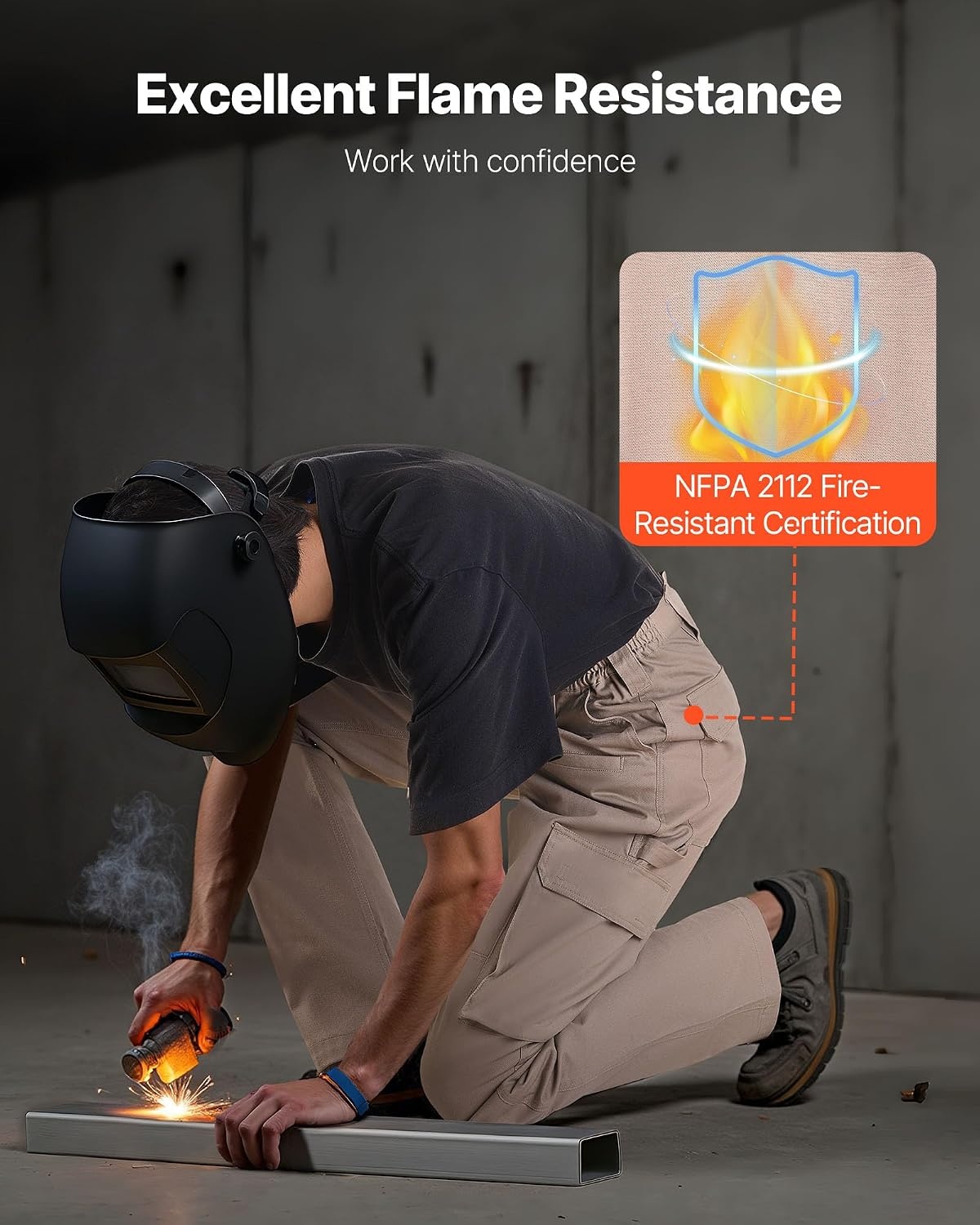 image:imageVEVOR FR Pants for Men 9 oz 100 Cotton FlameResistant Cargo Pants with MultiPockets and Elastic Waist Reinforced TearProof Stitching Ideal for Welding Work and Casual Wear L Size Khaki