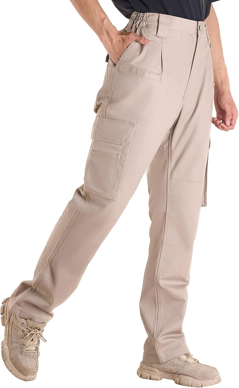 image:imageVEVOR FR Pants for Men 9 oz 100 Cotton FlameResistant Cargo Pants with MultiPockets and Elastic Waist Reinforced TearProof Stitching Ideal for Welding Work and Casual Wear XXL Size Khaki
