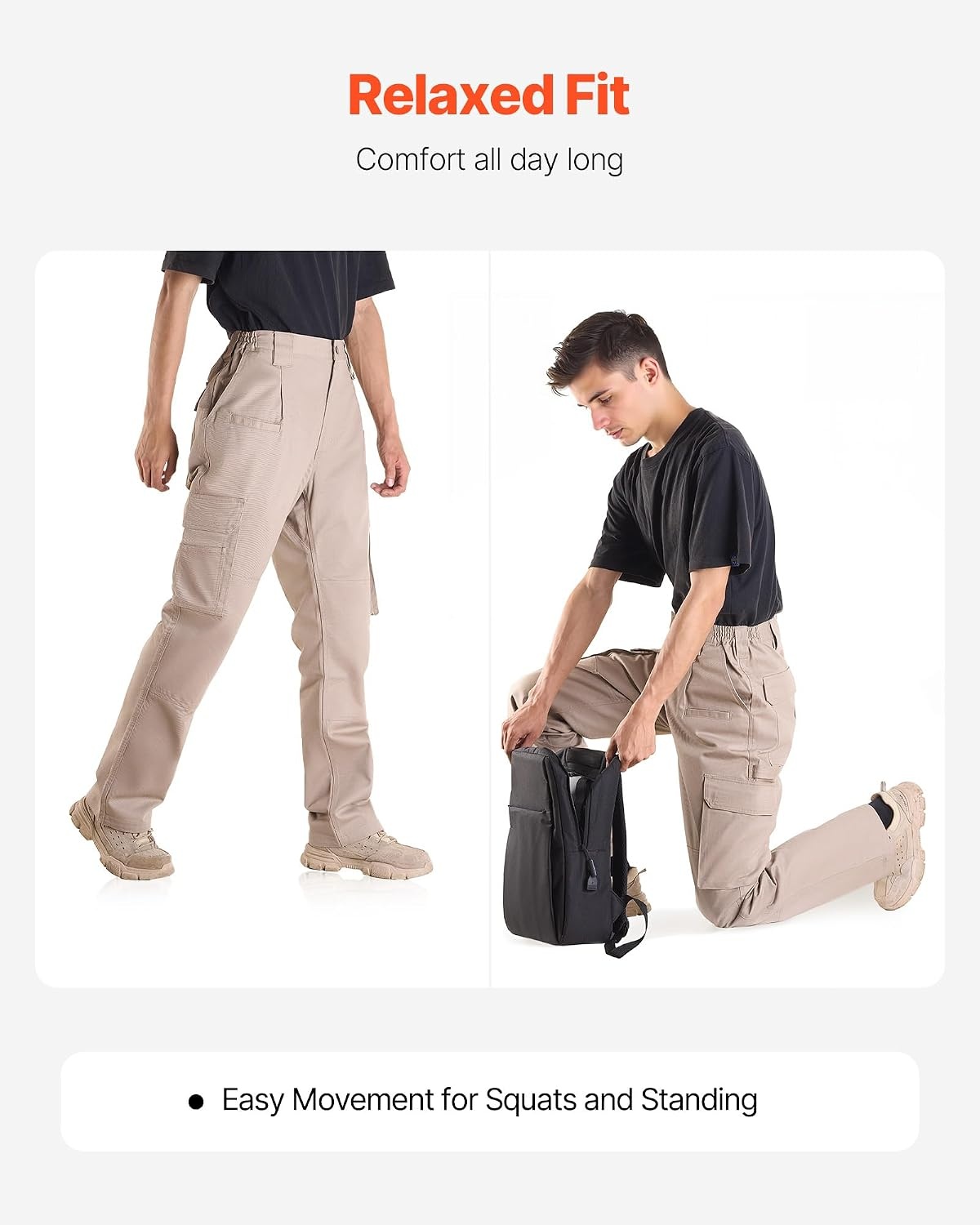image:imageVEVOR FR Pants for Men 9 oz 100 Cotton FlameResistant Cargo Pants with MultiPockets and Elastic Waist Reinforced TearProof Stitching Ideal for Welding Work and Casual Wear L Size Khaki
