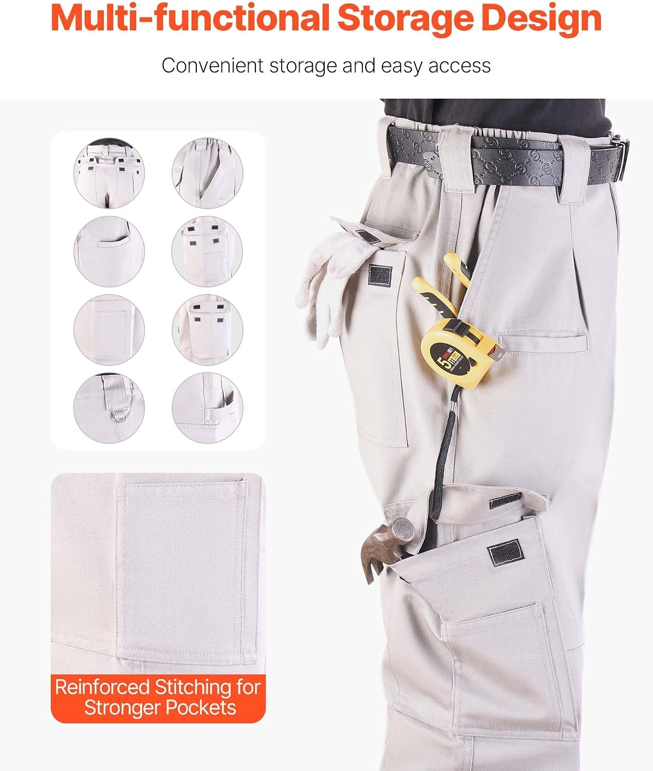 image:imageVEVOR FR Pants for Men 9 oz 100 Cotton FlameResistant Cargo Pants with MultiPockets and Elastic Waist Reinforced TearProof Stitching Ideal for Welding Work and Casual Wear L Size Gray