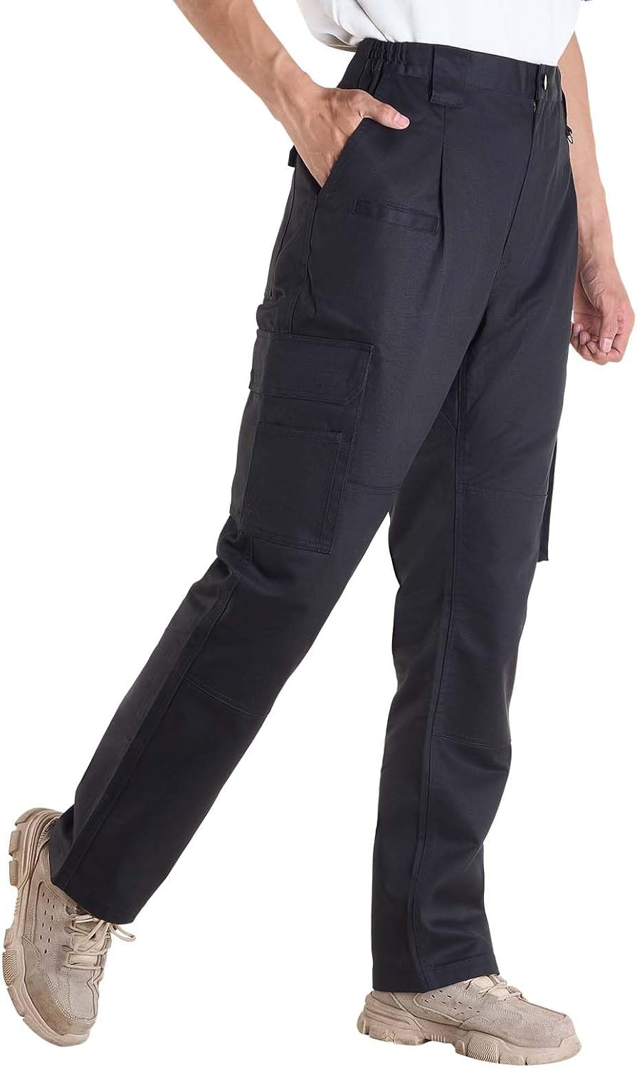 image:imageVEVOR FR Pants for Men 9 oz 100 Cotton FlameResistant Cargo Pants with MultiPockets and Elastic Waist Reinforced TearProof Stitching Ideal for Welding Work and Casual Wear XXL Size Black
