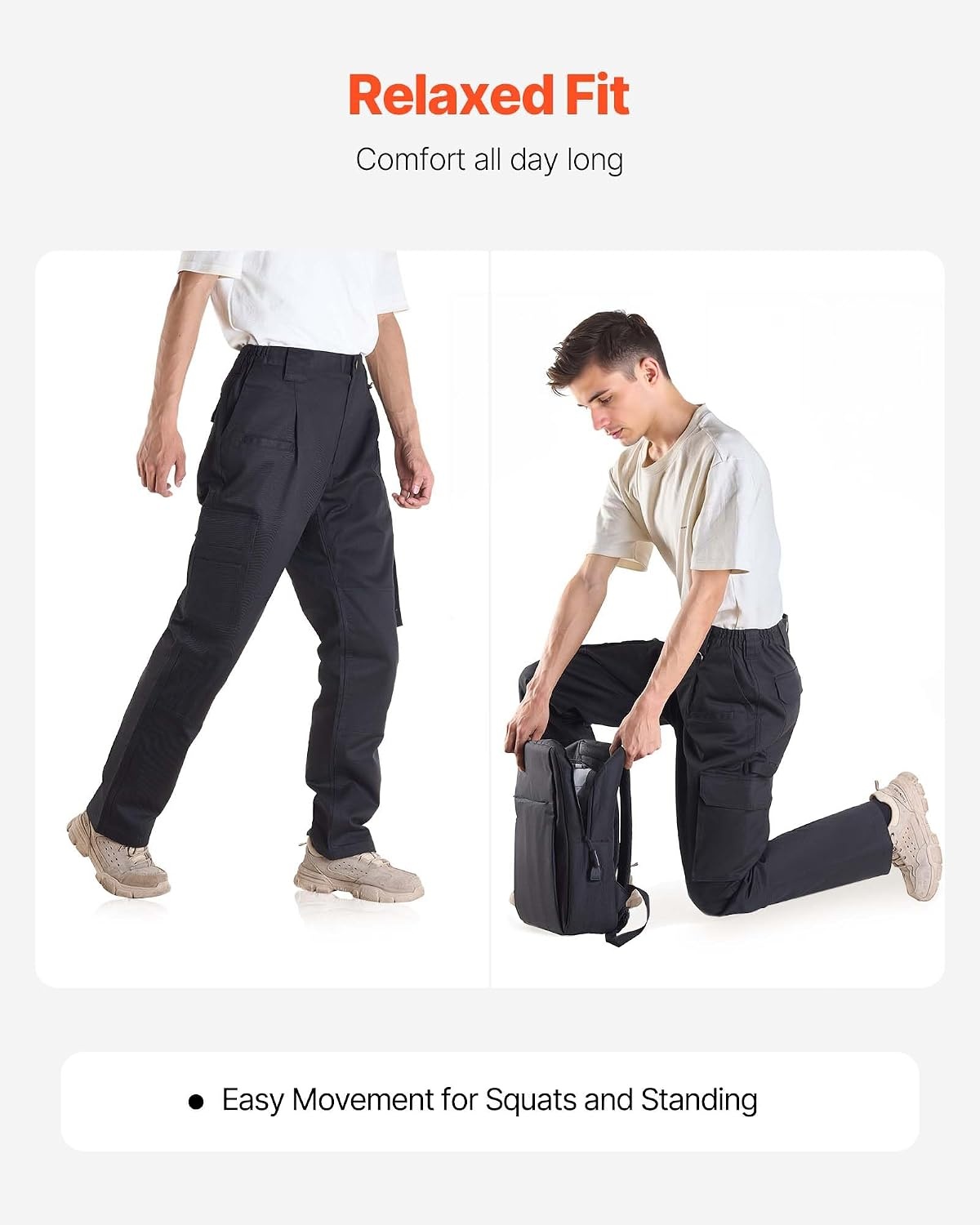 image:imageVEVOR FR Pants for Men 9 oz 100 Cotton FlameResistant Cargo Pants with MultiPockets and Elastic Waist Reinforced TearProof Stitching Ideal for Welding Work and Casual Wear XXL Size Black