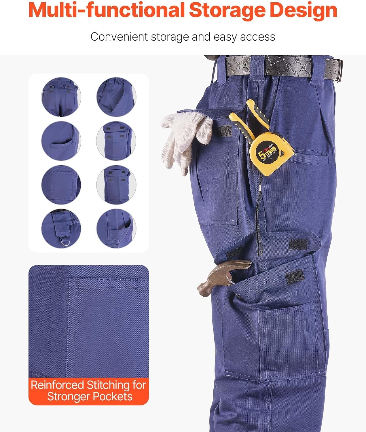 image:imageVEVOR FR Pants for Men 9 oz 100 Cotton FlameResistant Cargo Pants with MultiPockets and Elastic Waist Reinforced TearProof Stitching Ideal for Welding Work and Casual Wear L Size Dark Blue