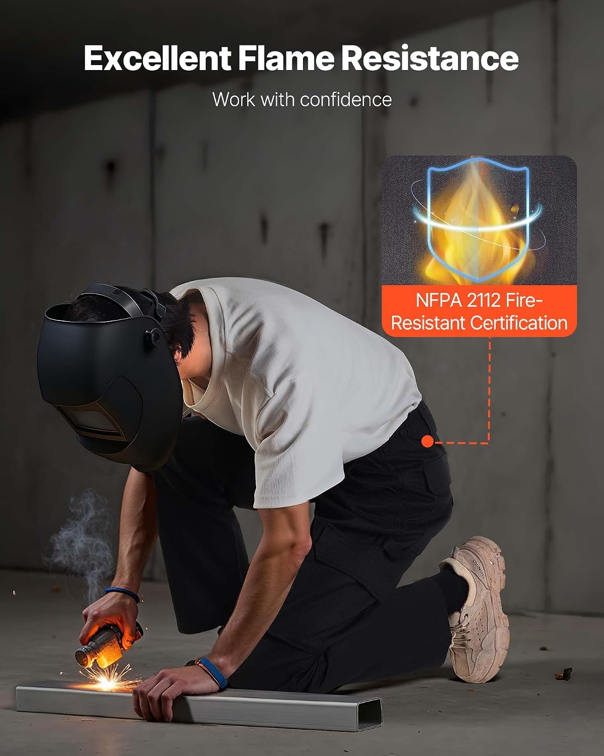 image:imageVEVOR FR Pants for Men 9 oz 100 Cotton FlameResistant Cargo Pants with MultiPockets and Elastic Waist Reinforced TearProof Stitching Ideal for Welding Work and Casual Wear XXL Size Black