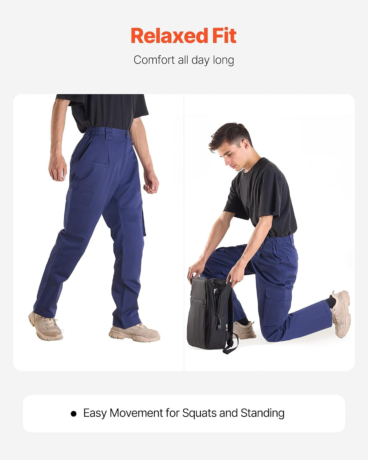 image:imageVEVOR FR Pants for Men 9 oz 100 Cotton FlameResistant Cargo Pants with MultiPockets and Elastic Waist Reinforced TearProof Stitching Ideal for Welding Work and Casual Wear M Size Dark Blue