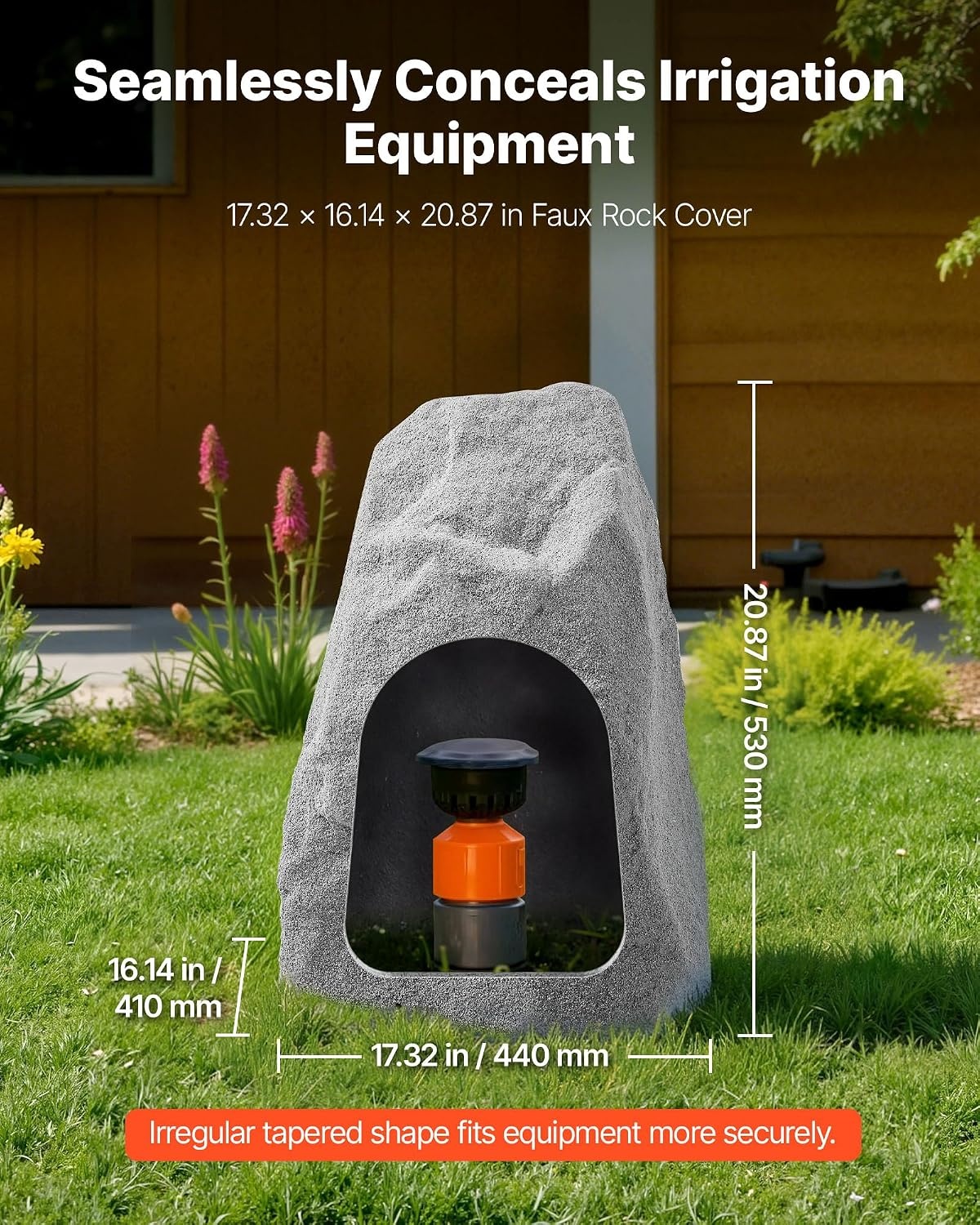 image:imageVEVOR Faux Rock Cover Outdoor Fake Rock Well Pump Cover Realistic Natural Texture Lightweight amp WeatherResistant Polyresin Artificial Boulder for Landscaping Garden Yard Dcor Grey Medium SizeIrregular coneMedium sizedark grey