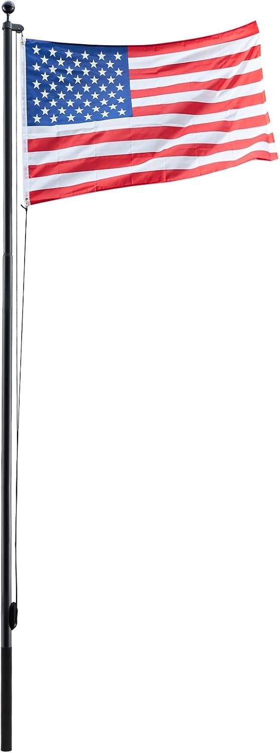 image:imageVEVOR Flag Pole 20ft Heavy Duty Telescopic Flagpole Kit with 136 LED Solar Light for Outside House In Ground Outdoor Aluminum Flagpole with 3x5 American Flag for Yard Residential Commercial BlackBlack16ftSectional