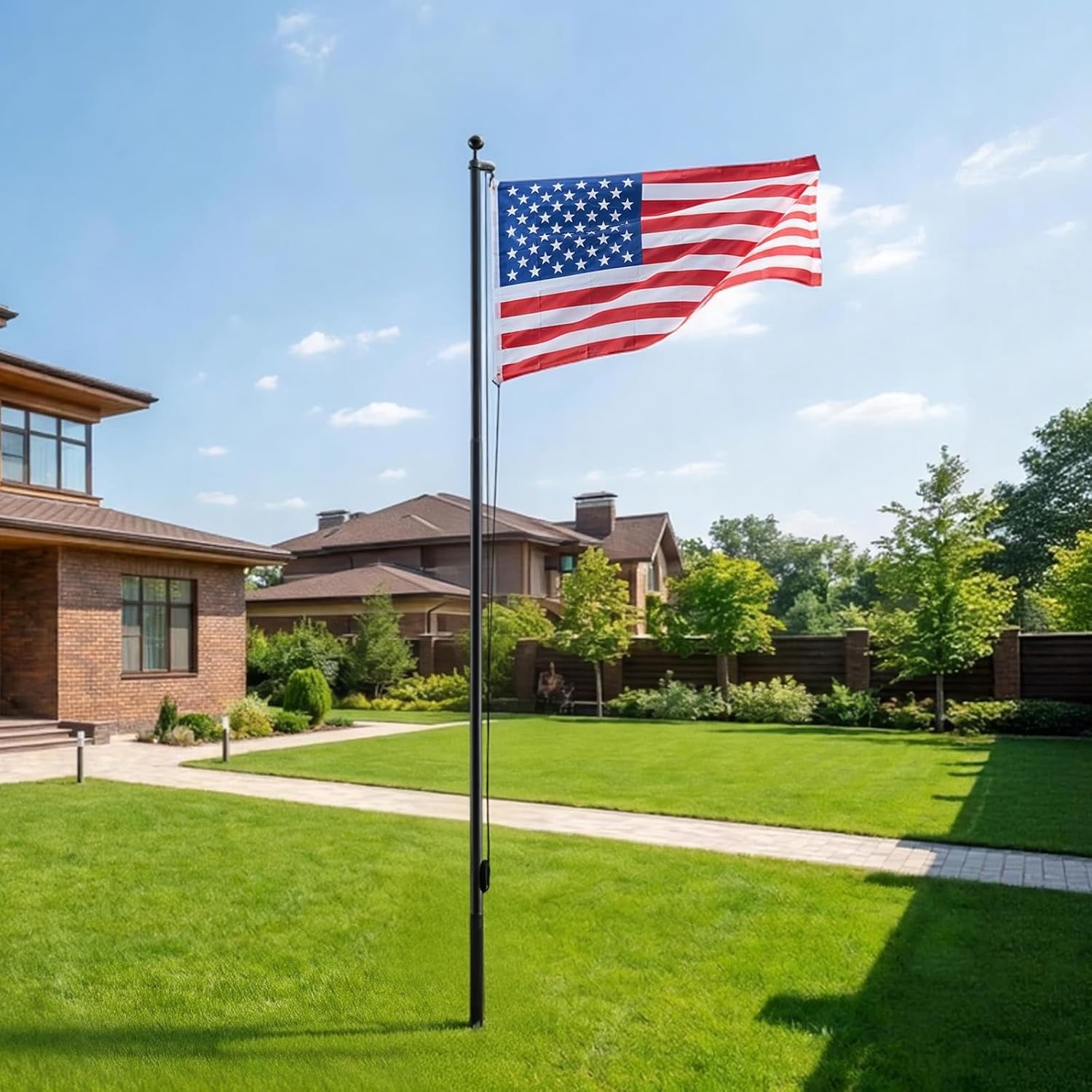 image:imageVEVOR Flag Pole 20ft Heavy Duty Telescopic Flagpole Kit with 136 LED Solar Light for Outside House In Ground Outdoor Aluminum Flagpole with 3x5 American Flag for Yard Residential Commercial BlackBlack16ftSectional