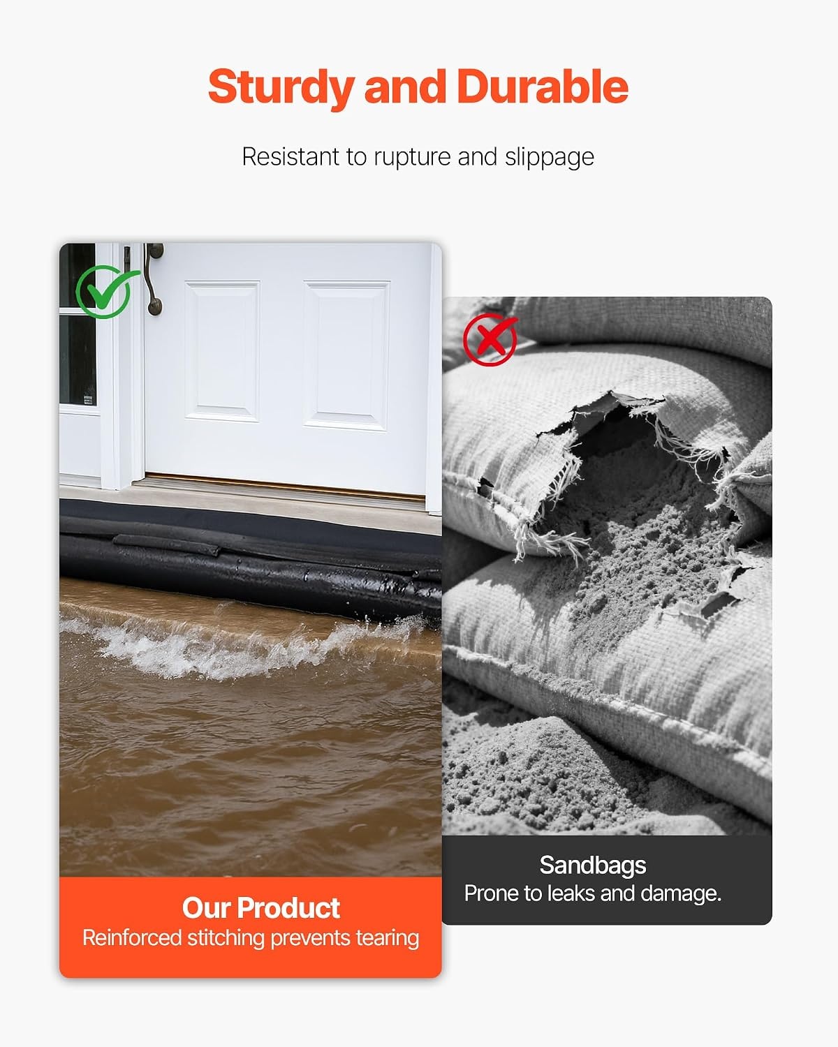 image:imageVEVOR Flood Barrier 10 Pack 5 x 07 ft Flood Bags with Bucket Water Absorbent Barrier Activated by Water Sandless Sandbags Blockage Flooding Prevention Bags for Basement Garage Doorway10 x 07 ft