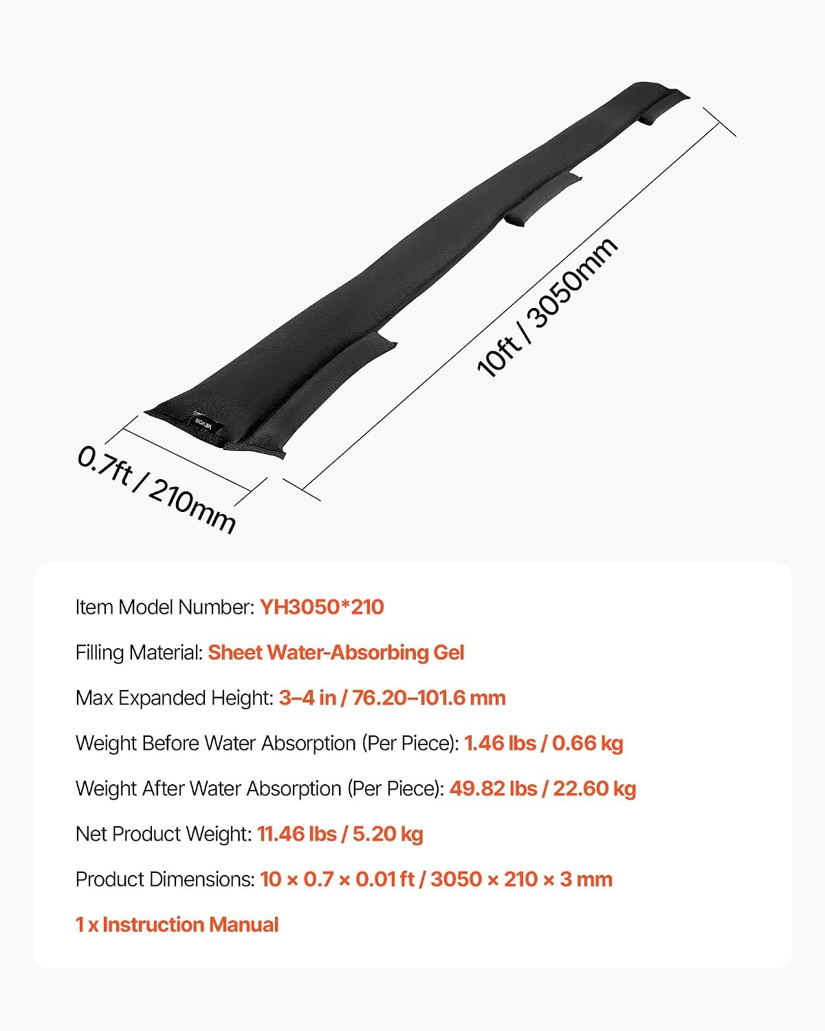 image:imageVEVOR Flood Barrier 10 Pack 5 x 07 ft Flood Bags with Bucket Water Absorbent Barrier Activated by Water Sandless Sandbags Blockage Flooding Prevention Bags for Basement Garage Doorway10 x 07 ft