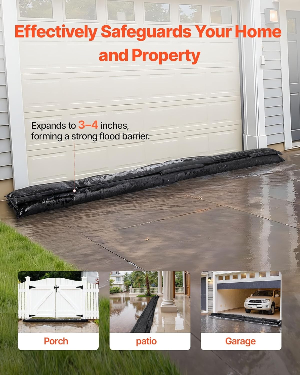 image:imageVEVOR Flood Barrier 10 Pack 5 x 07 ft Flood Bags with Bucket Water Absorbent Barrier Activated by Water Sandless Sandbags Blockage Flooding Prevention Bags for Basement Garage Doorway10 x 07 ft