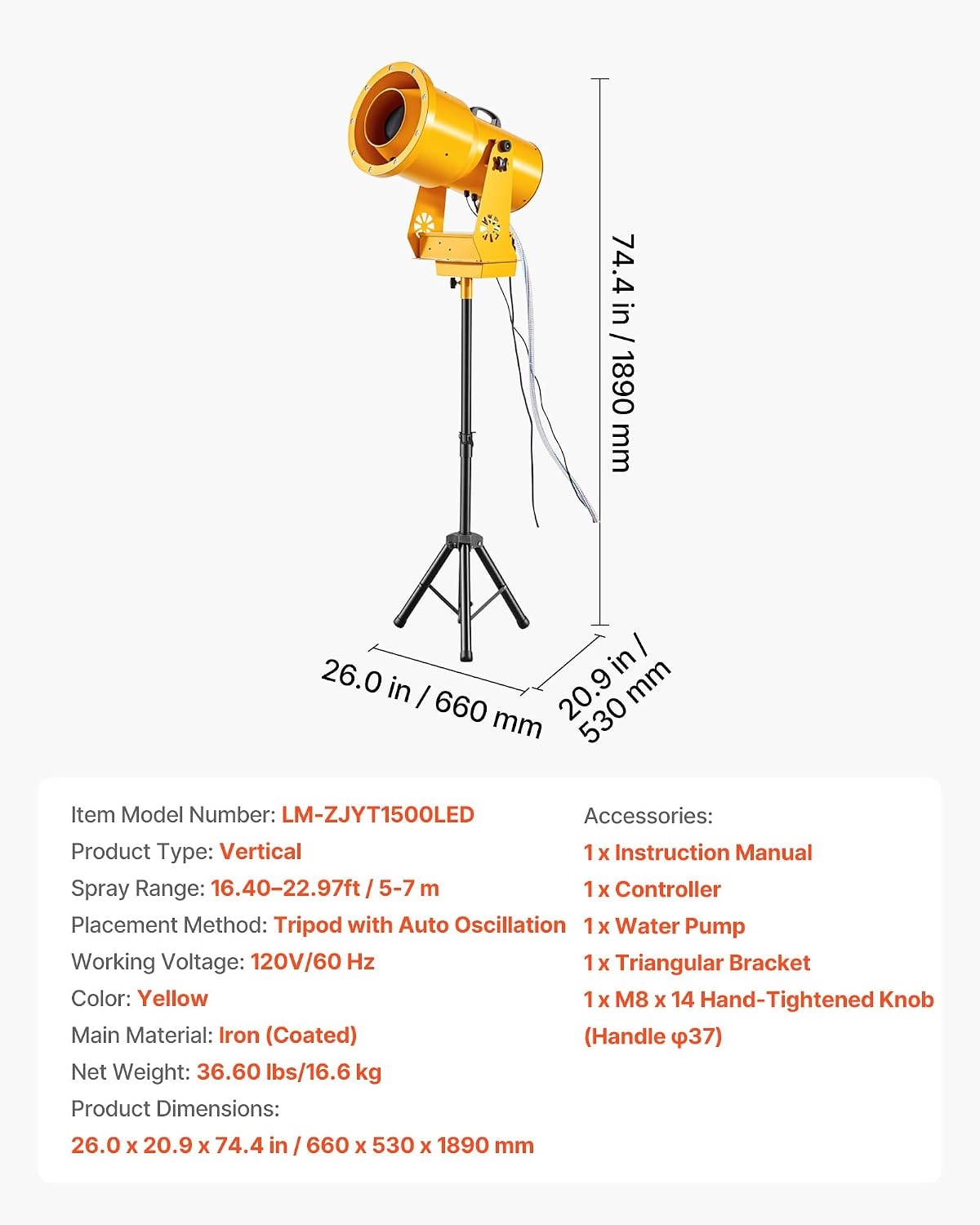 image:imageVEVOR Foam Machine Auto Oscillation Foam Cannon Party Machine Bubble Cannon with Fan 3Color LED Lights amp Triangular Structure Dense Foams Maker for Gatherings Backyard Celebrations amp Party260 x 209 x 744 inch