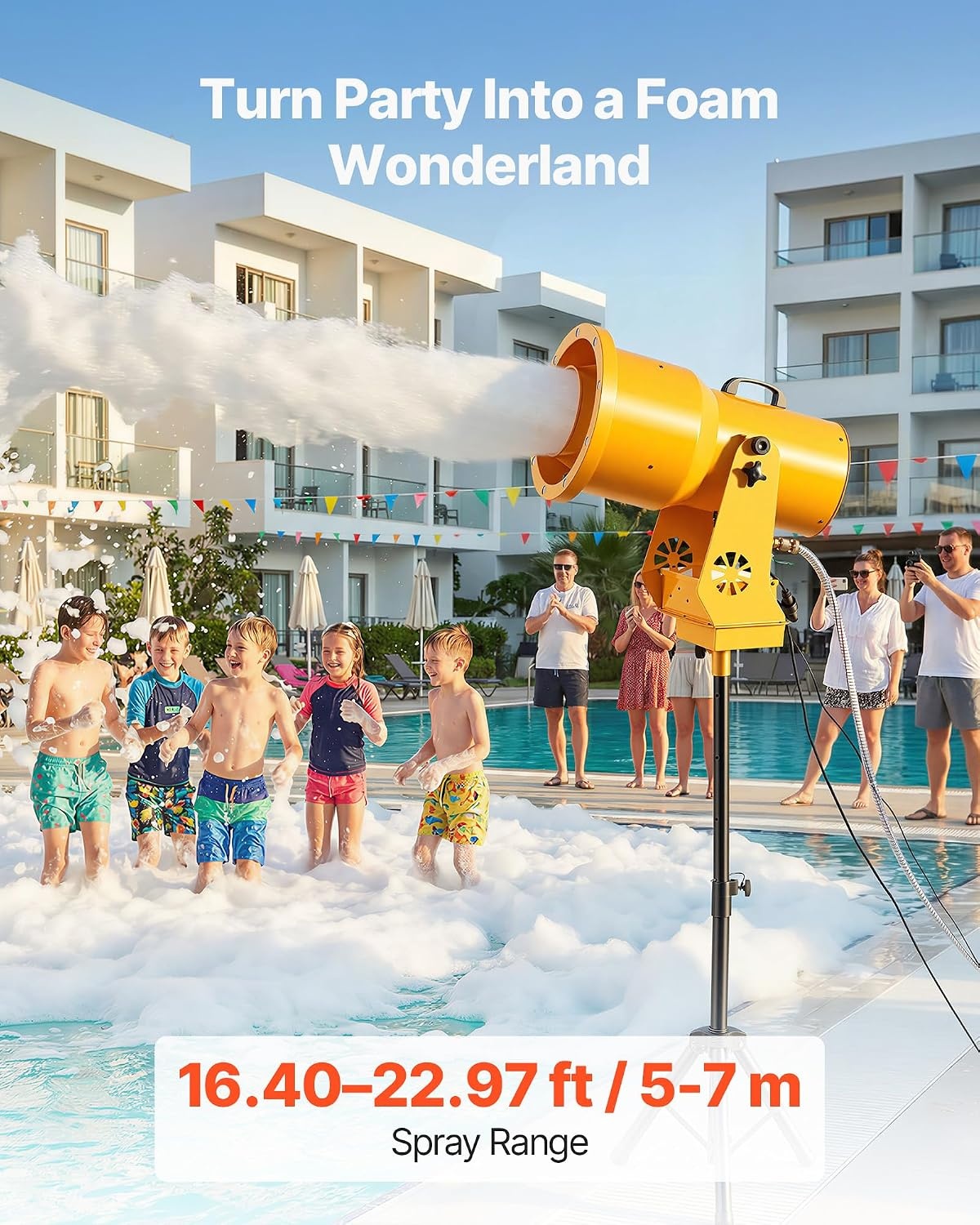 image:imageVEVOR Foam Machine Auto Oscillation Foam Cannon Party Machine Bubble Cannon with Fan 3Color LED Lights amp Triangular Structure Dense Foams Maker for Gatherings Backyard Celebrations amp Party260 x 209 x 744 inch