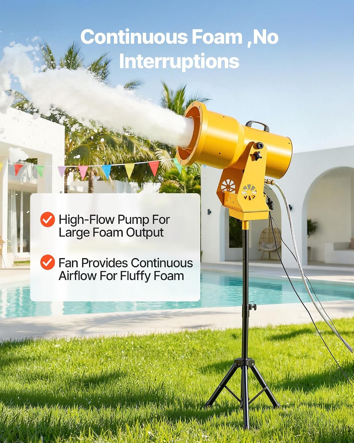 image:imageVEVOR Foam Machine Auto Oscillation Foam Cannon Party Machine Bubble Cannon with Fan 3Color LED Lights amp Triangular Structure Dense Foams Maker for Gatherings Backyard Celebrations amp Party260 x 209 x 744 inch