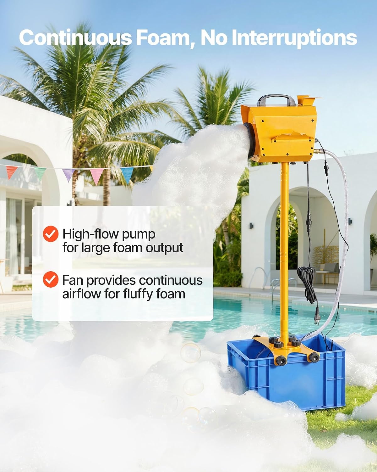 image:imageVEVOR Foam Machine Auto Oscillation Foam Cannon Party Machine Bubble Cannon with Fan 3Color LED Lights amp Triangular Structure Dense Foams Maker for Gatherings Backyard Celebrations amp Party197 x 158 x 469 inch