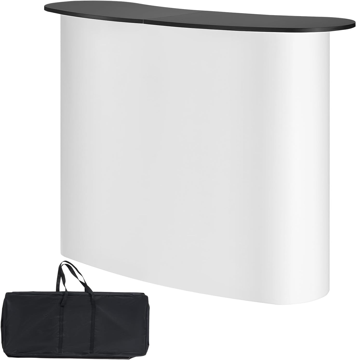 image:imageVEVOR Folding Portable Bar Table 433 x 152 x 348 in with Carry Bag 2 Storage Shelves and Detachable Skirt Quick and Easy Setup Foldable Mobile Bartending Station for Events Party Tradeshow51 Length